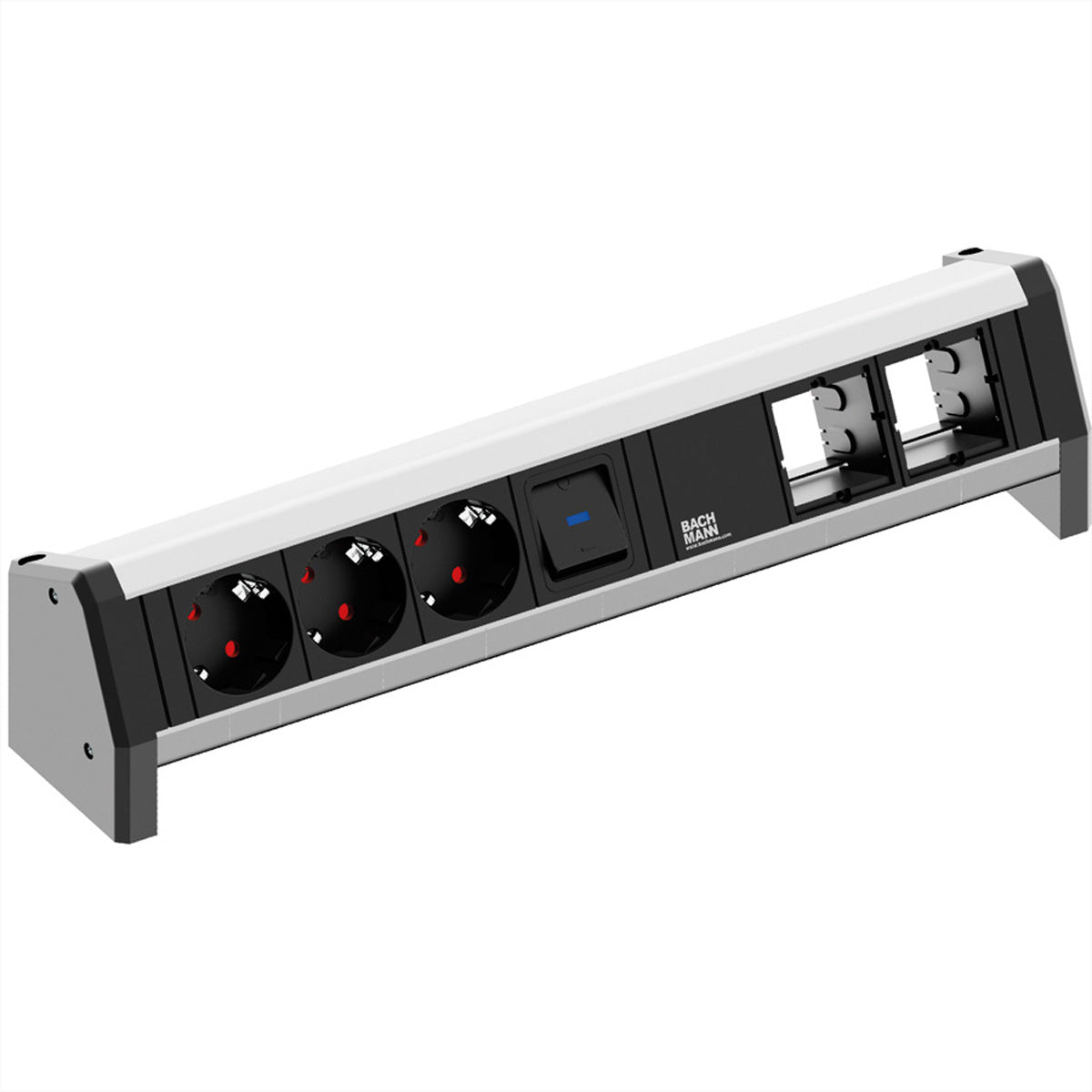 Bachmann DESK Steckdoseneinheit – 3×Schuko (Typ E/F), 1×Schalter, GST18, Tisch/Einbau