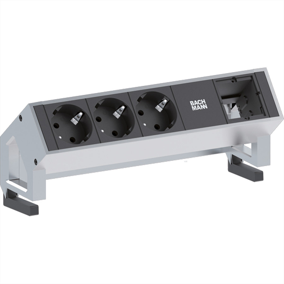 Bachmann DESK2 Steckdoseneinheit – 3×Schuko (Typ E/F) + 1×Custom-Modul, GST18, 0,2 m, Weiss