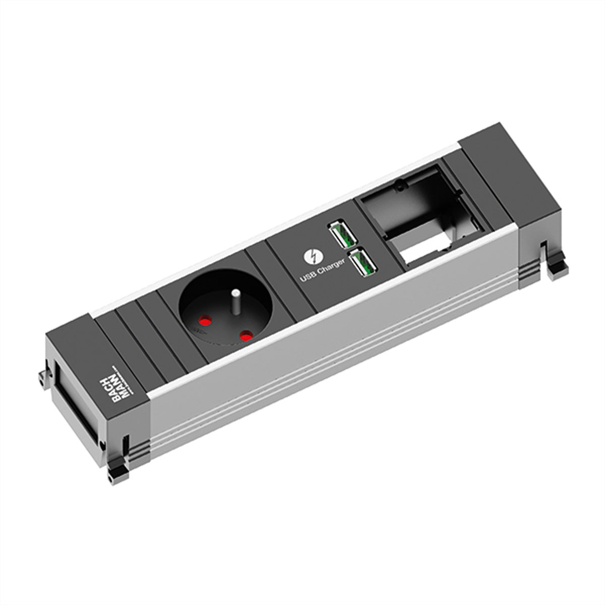 Bachmann Power Frame Einbausteckdosenleiste, 1×UTE, 2×USB‑A 5 V 3,1 A, Einbau, Eingang GST18, 0,1 m – schwarz