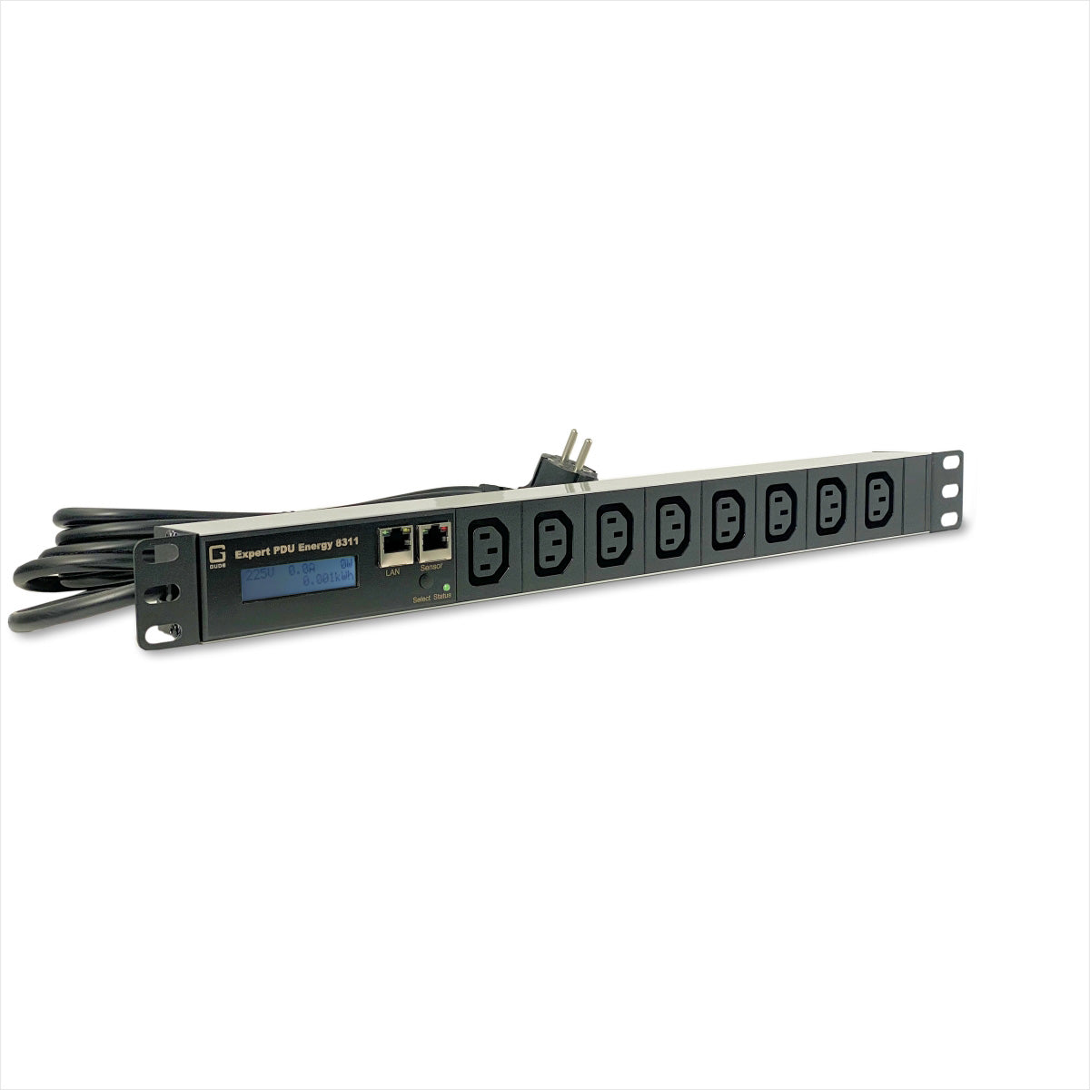 Gude Rack-PDU – Überwacht, Rack 1U, 1-ph, 16 A, 8×T13, Differenzstrom-Überwachung Typ A, 2×Energiezähler