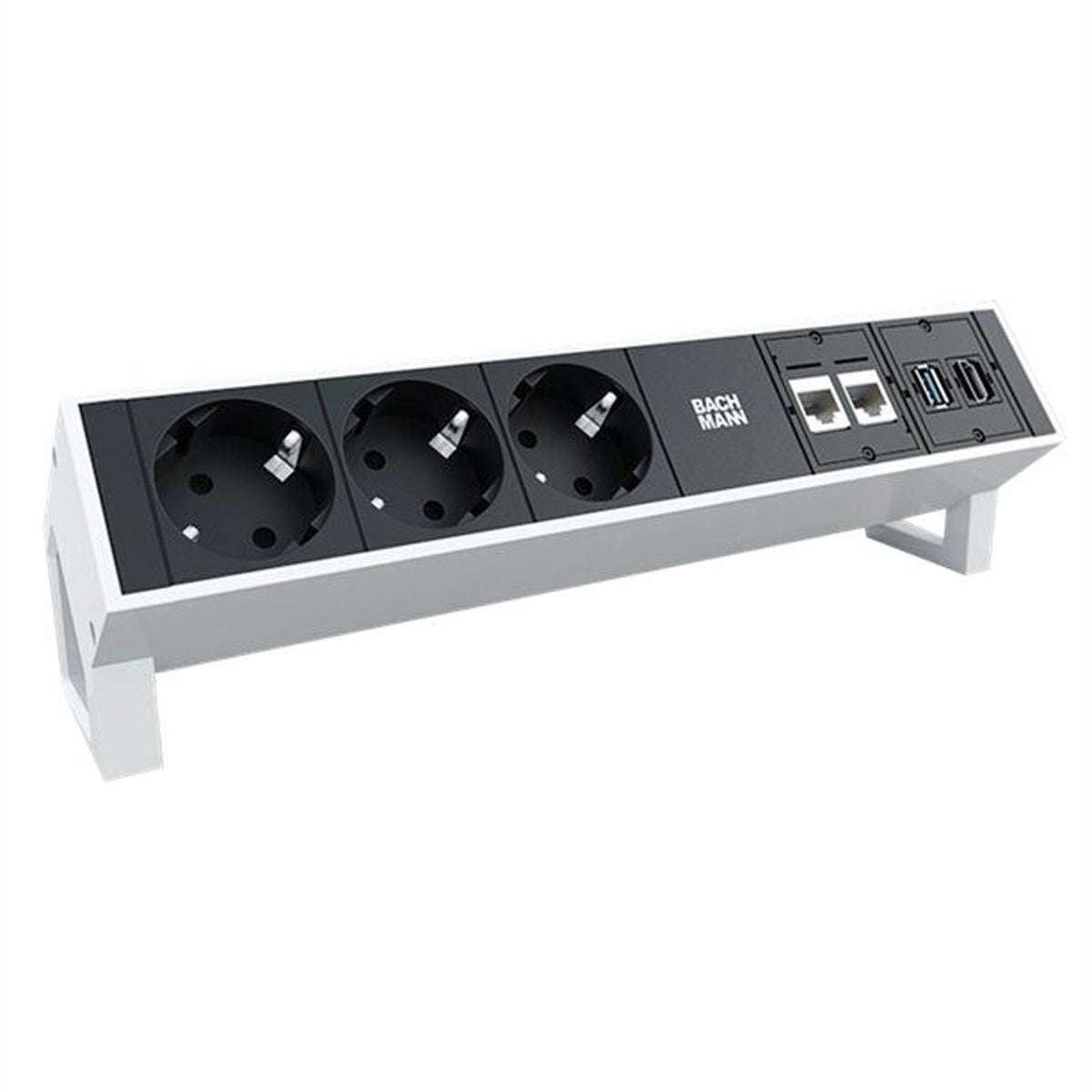 Bachmann DESK2 Steckdoseneinheit – 3×Schuko (Typ E/F), 2×CAT6a, 1×HDMI, USB 3.0, Tischmontage
