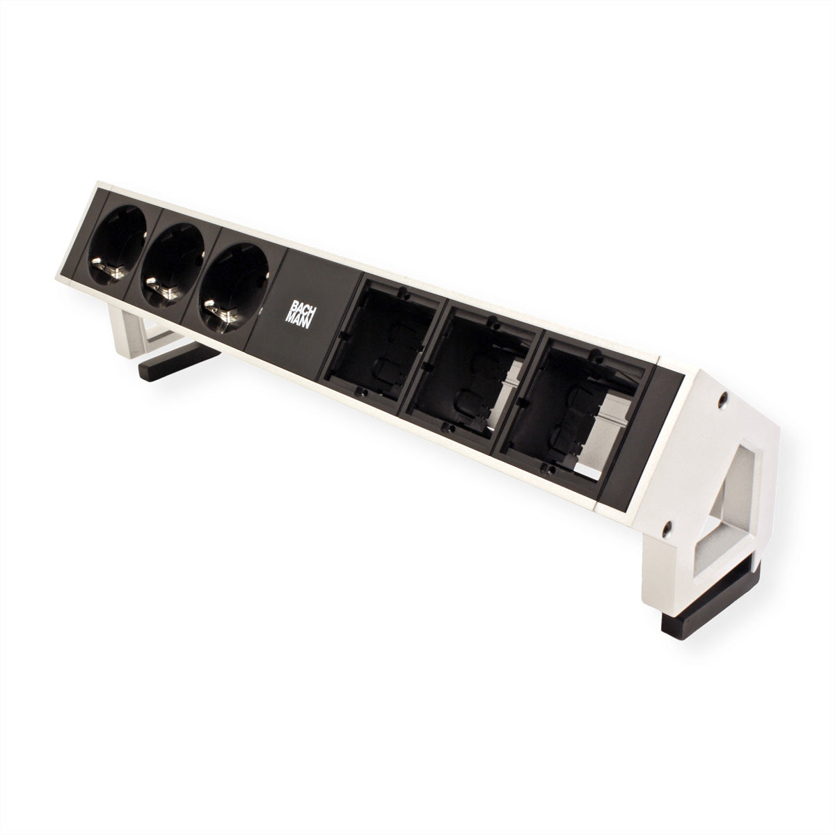 Bachmann DESK2 Steckdoseneinheit – 3×Schuko (Typ E/F) + 3×Custom-Modul, 0,2 m Kabel, Tisch/Einbau