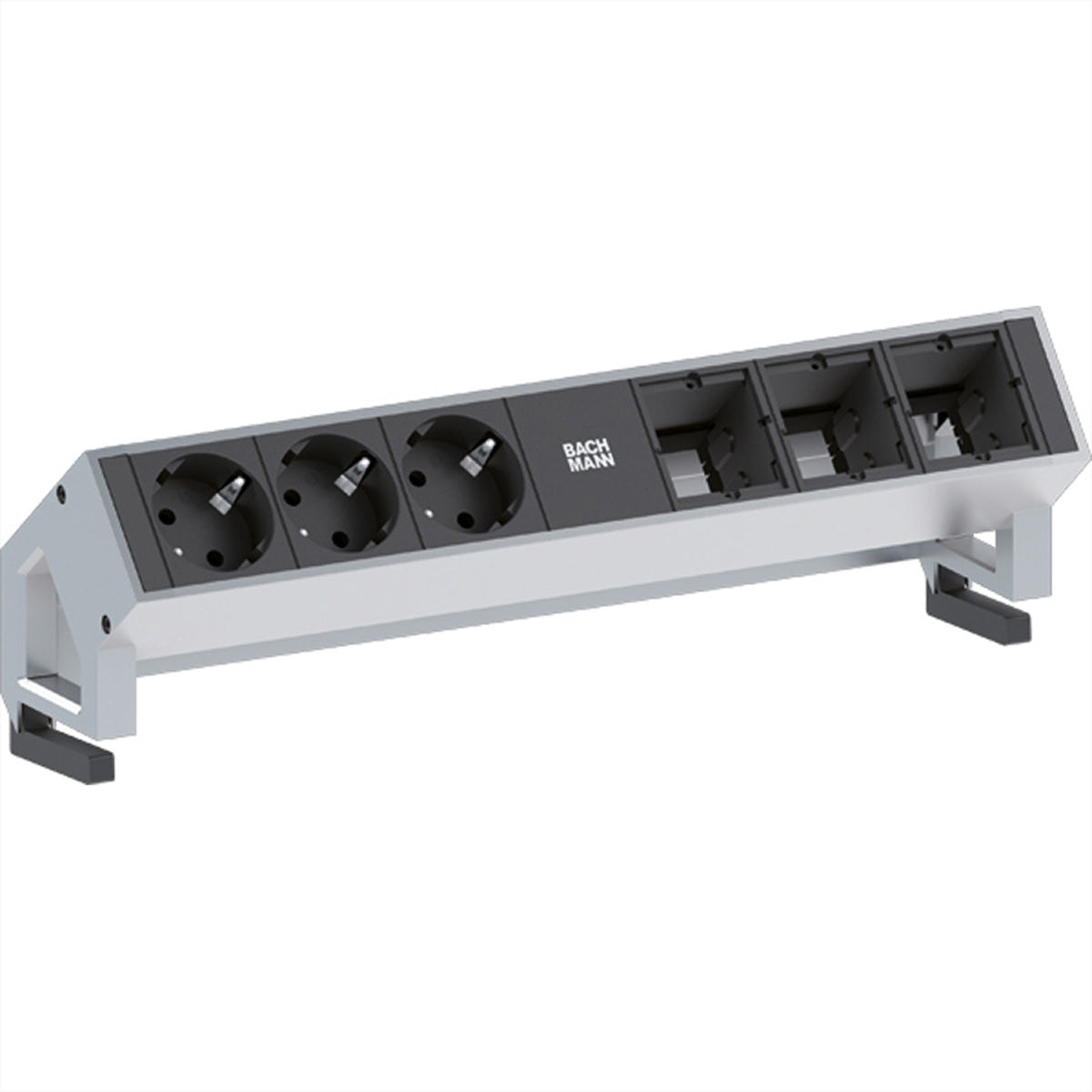 Bachmann DESK2 Steckdoseneinheit – 3×Schuko (Typ E/F) + 3×Custom-Modul, 0,2 m Kabel, Tisch/Einbau