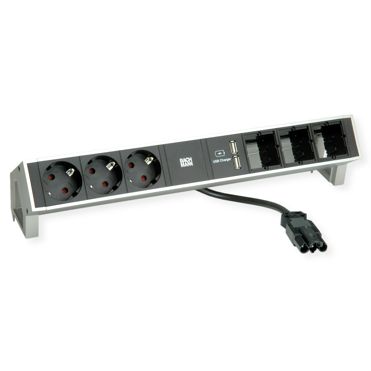 Bachmann DESK2 Steckdoseneinheit – 3×Schuko (Typ E/F), 2×USB, GST18i3, 0,2 m, schwarz, Tisch