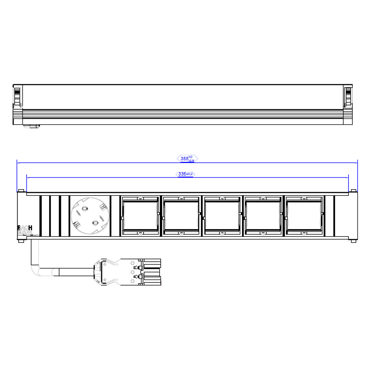 Bachmann CONI Grosses Einbau-Anschlussfeld 6× Schutzkontakt (CEE 7/3) – Wieland GST18i3, Kabel 0,2 m