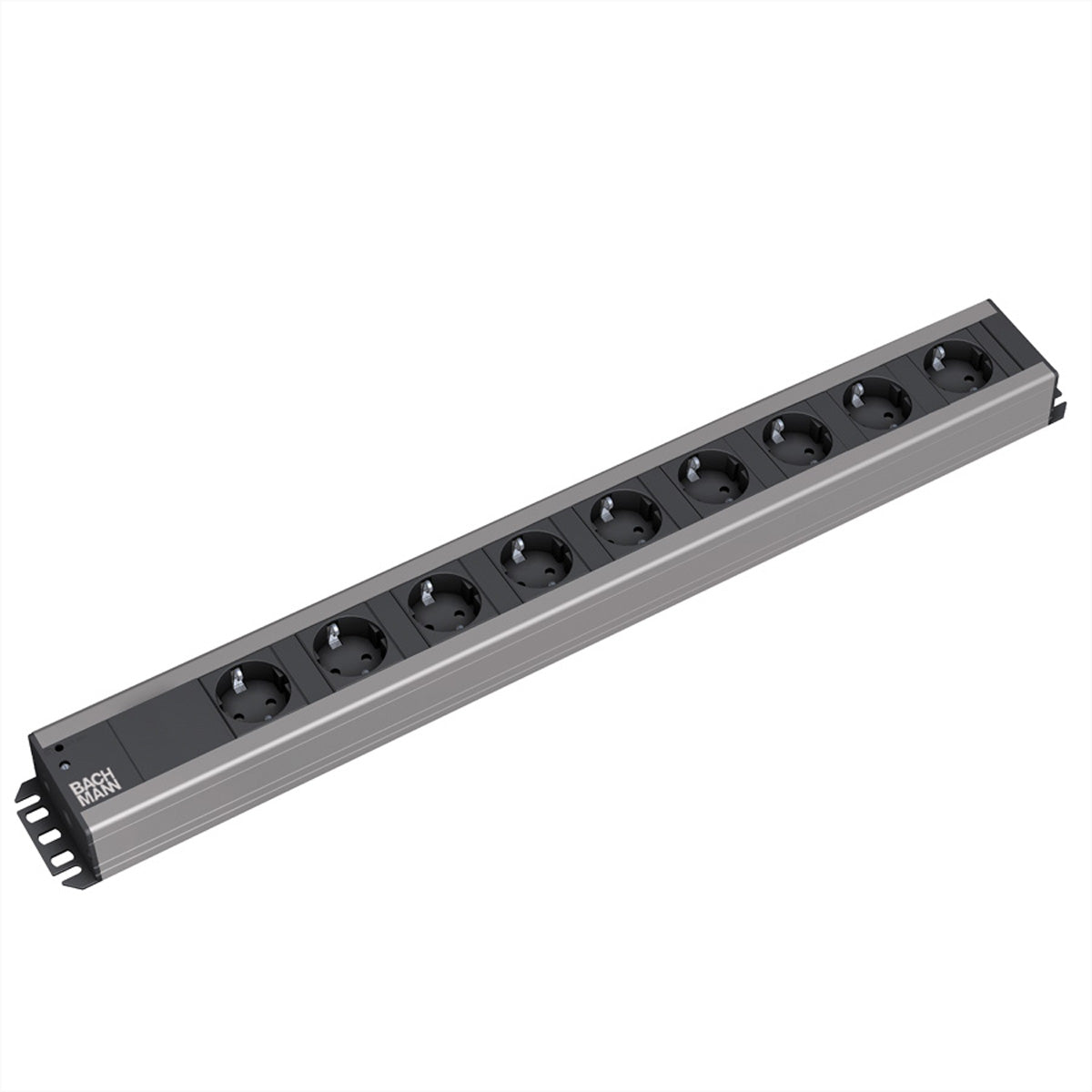 Bachmann Steckdosenleiste, 9×T13, ohne Schalter, 2 m, wiederanschliessbar, IP20 – schwarz/grau