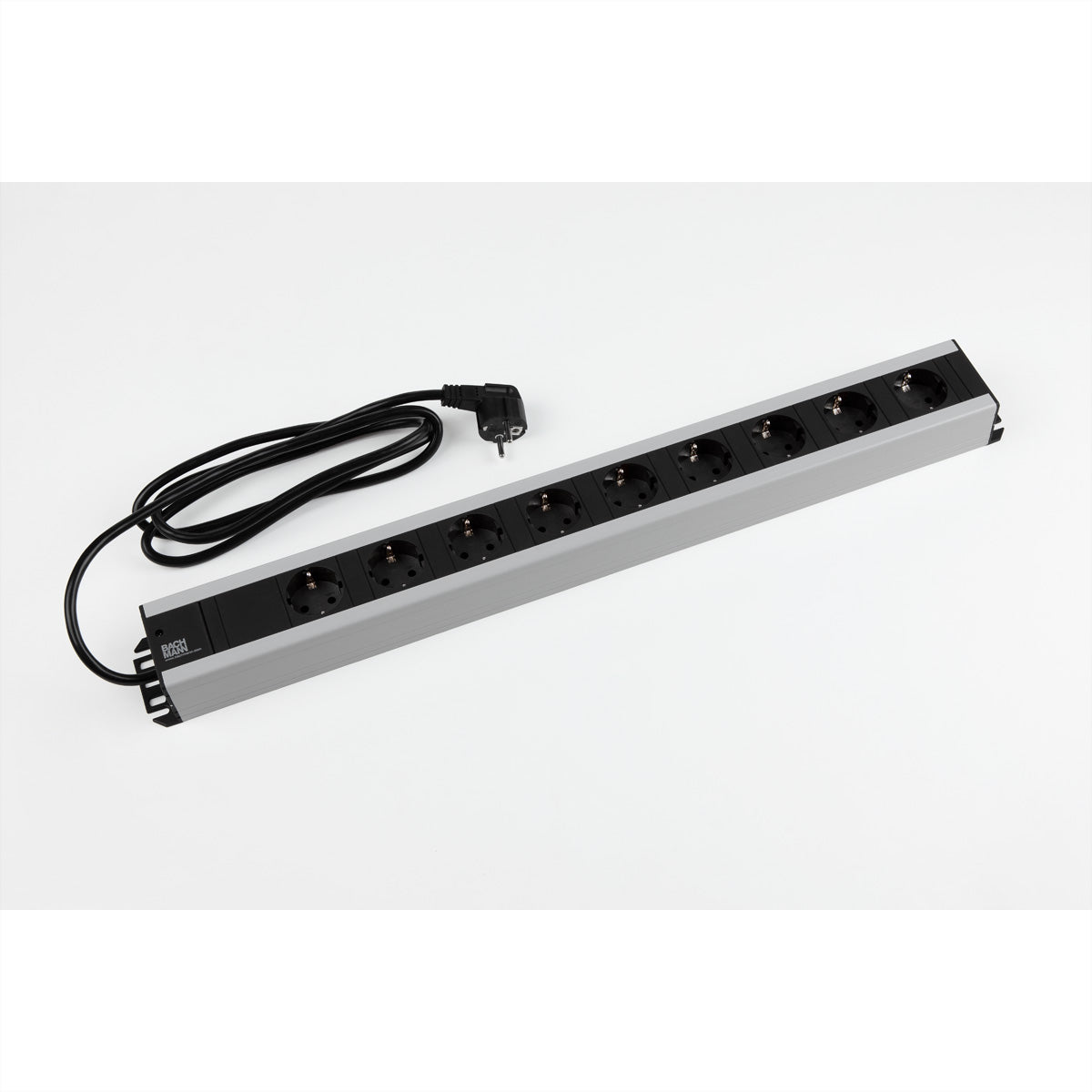 Bachmann Steckdosenleiste, 9×T13, ohne Schalter, 2 m, wiederanschliessbar, IP20 – schwarz/grau