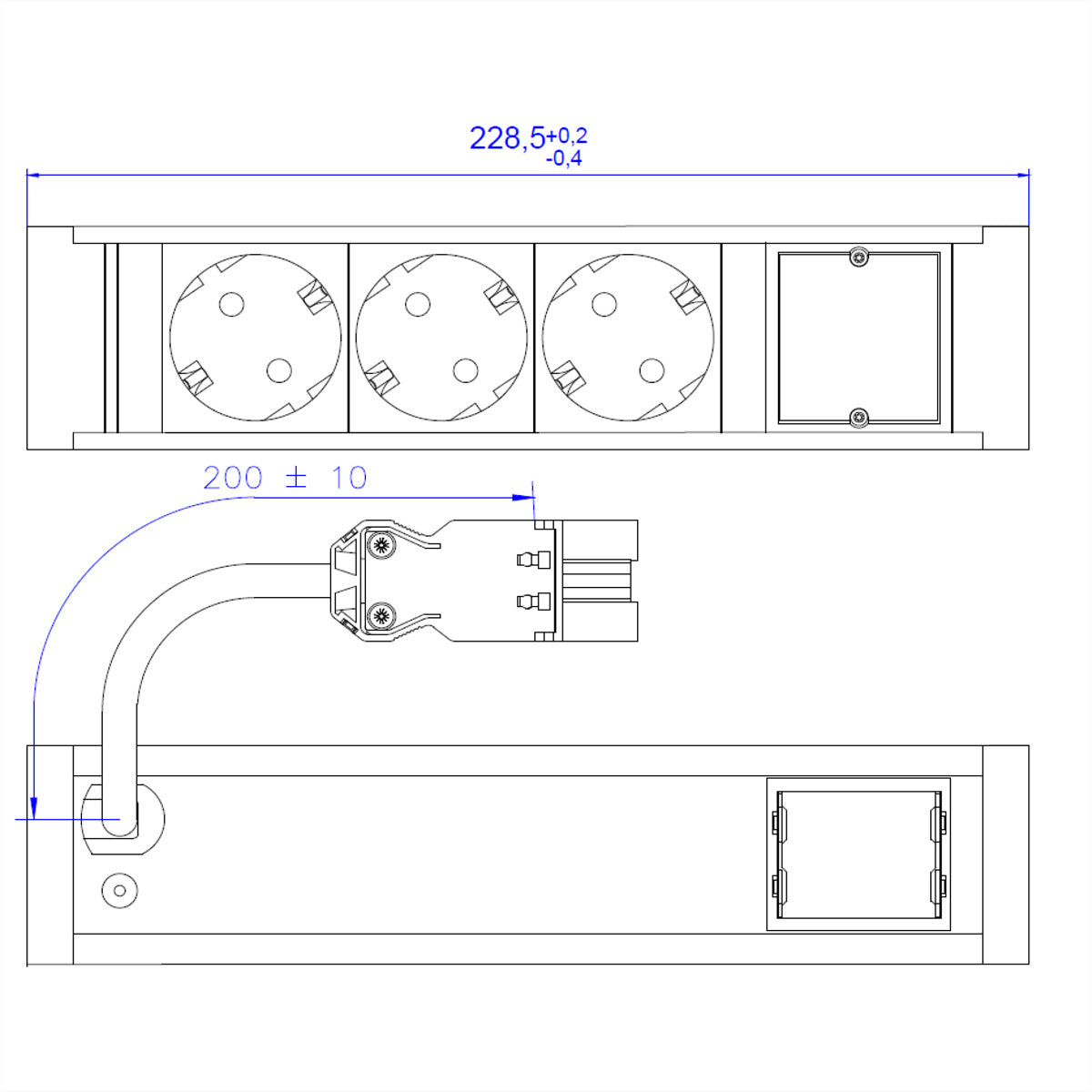 Bachmann VENID Steckdoseneinheit – 3×Schuko (Typ F), Einbau, 0,2 m Leitung, GST18