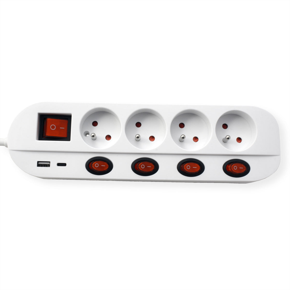 ROLINE Steckdosenleiste, 4×UTE, 1×USB‑A 5 V 2,4 A + 1×USB‑C 5 V 2,4 A, einzeln schaltbar, 3 m – weiss