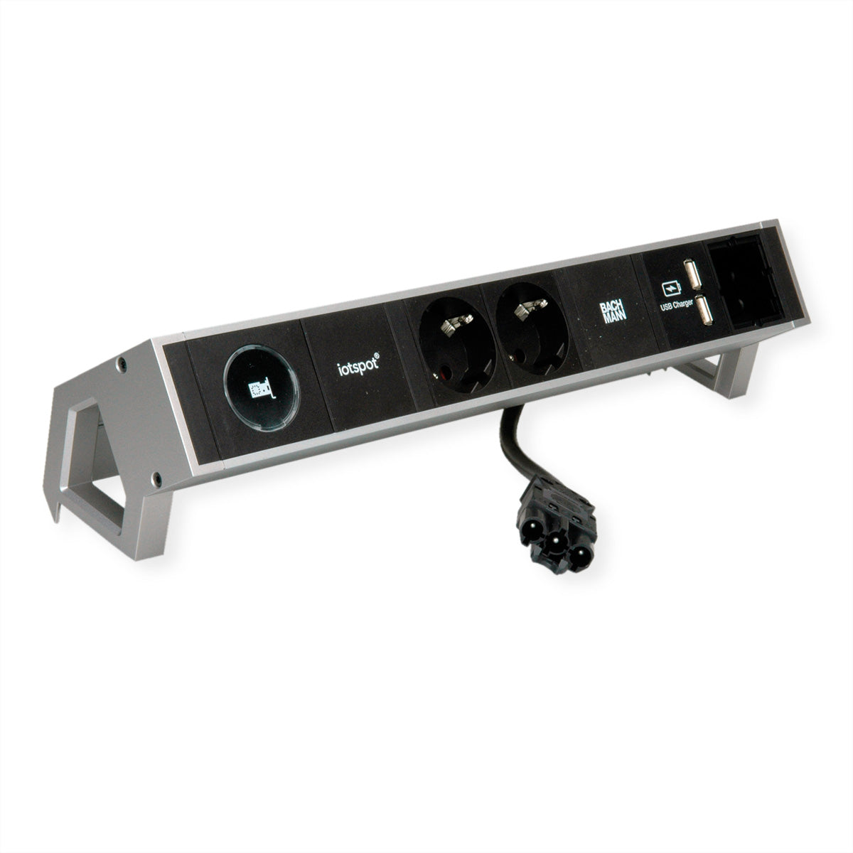Bachmann DESK2 Tischsteckdosenleiste 2×T13, 1×USB‑A 5 V 3,1 A, 0,2 m, Eingang GST18 – schwarz