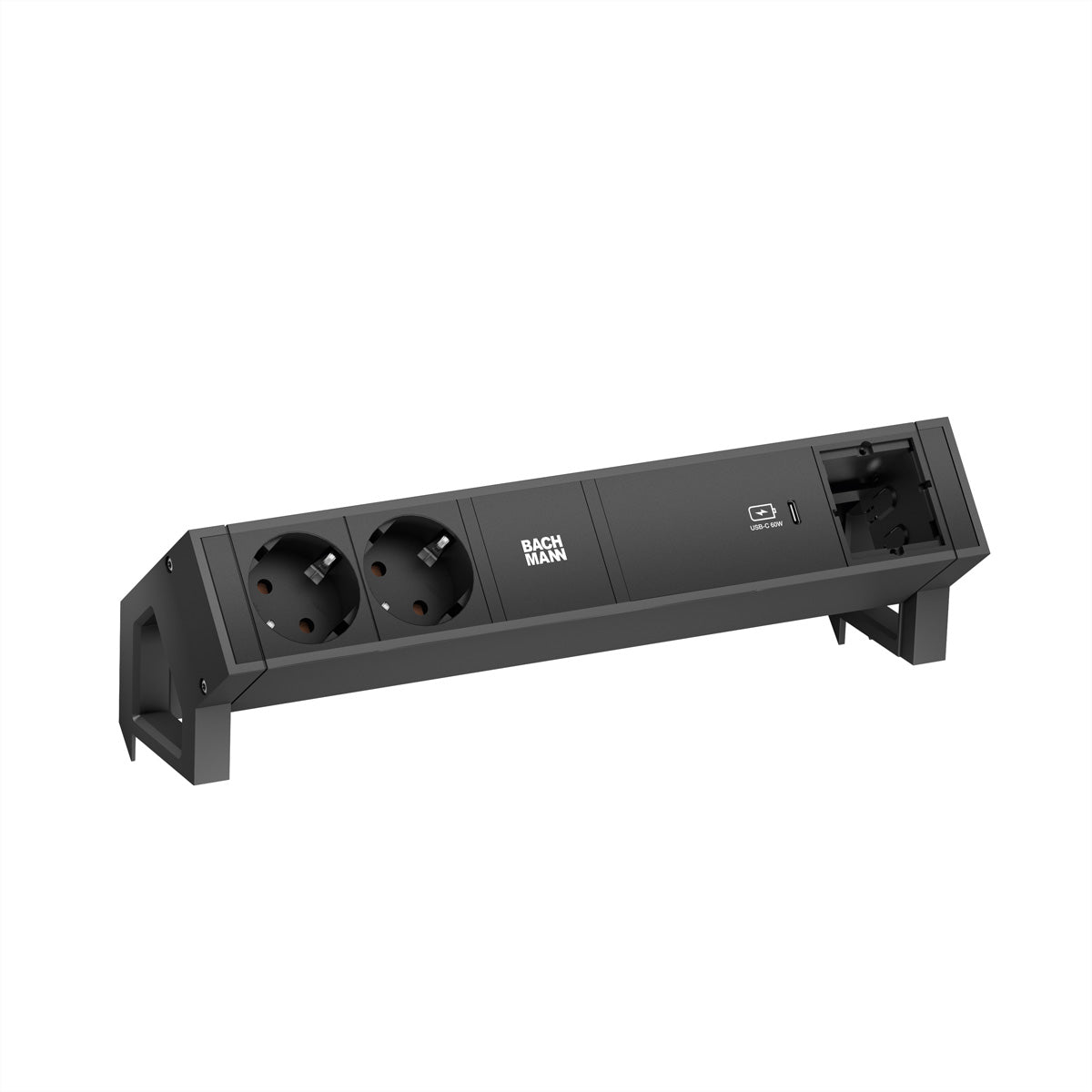 Bachmann DESK2 Steckdosenleiste USB-C×1 60 W – 2× Schuko (CEE 7/3) – GST18 Stecker – Schwarz