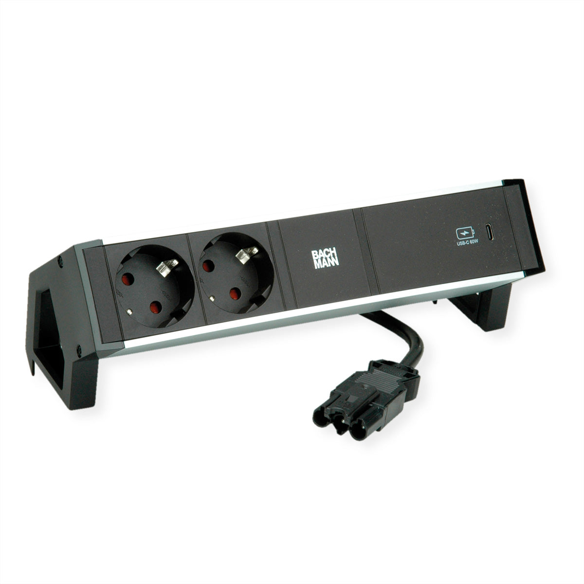 Bachmann DESK2 Steckdoseneinheit – 2×Schuko (Typ E/F) + 1×USB-C 60 W, 0,2 m GST18, Tischmontage