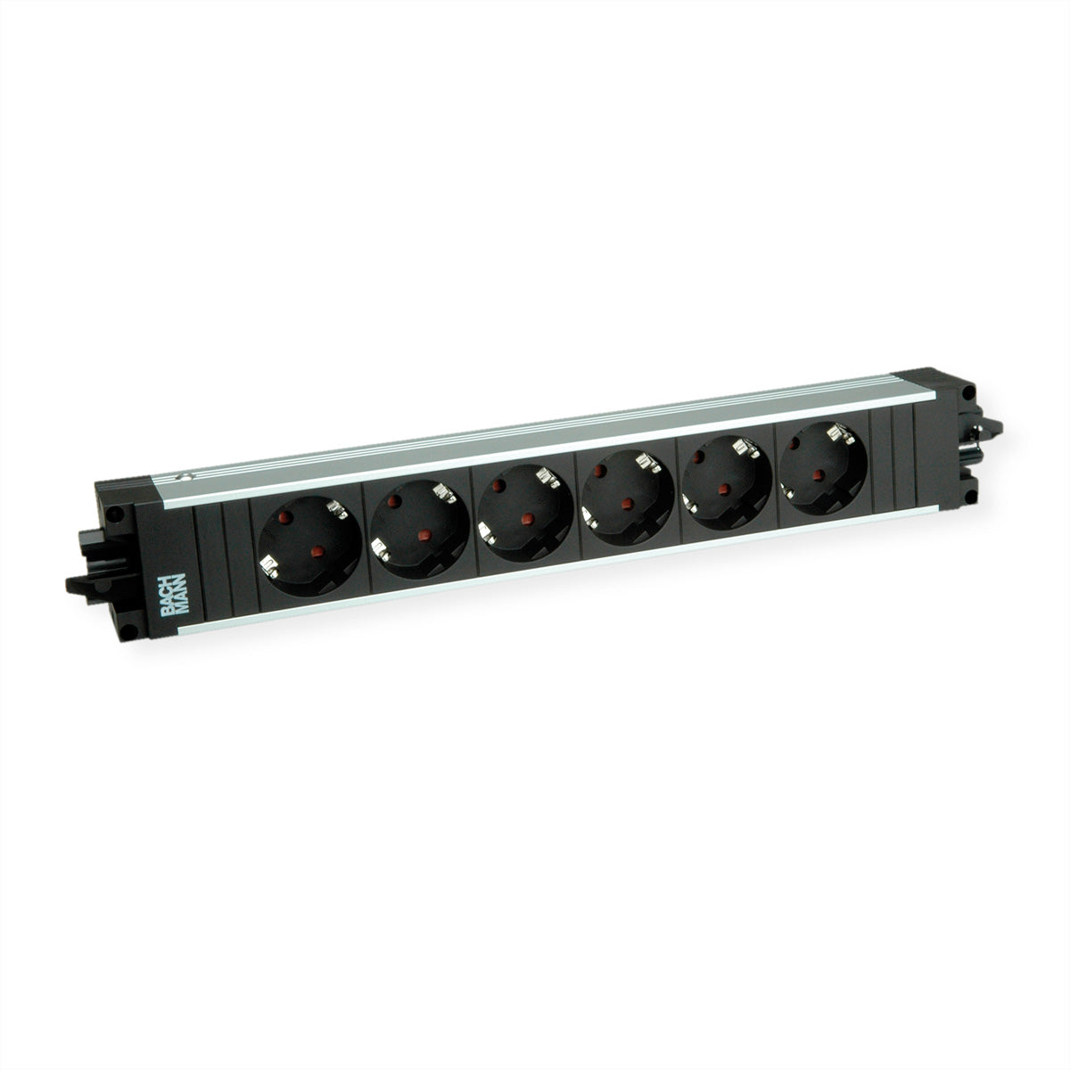 Bachmann STEP ALU – Steckdosenleiste, 6× Schuko (Typ F), Stecker Wieland GST18, schwarz