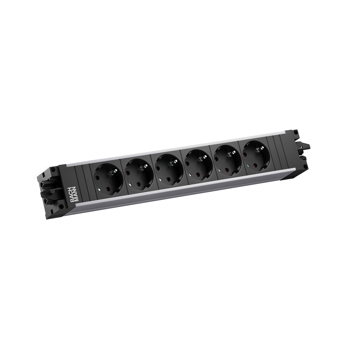 Bachmann STEP ALU – Steckdosenleiste, 6× Schuko (Typ F), Stecker Wieland GST18, schwarz