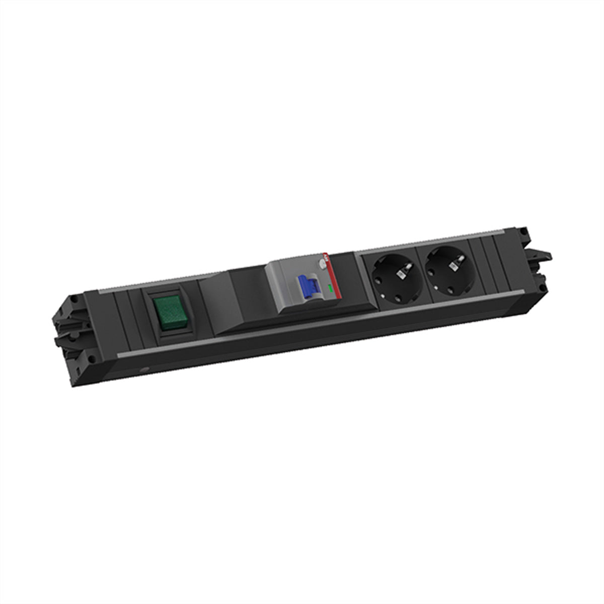 Bachmann STEP ALU Steckdosenleiste – Wieland GST18–2× Schuko (Typ F), mit Schalter, FI 25 A/30 mA, schwarz