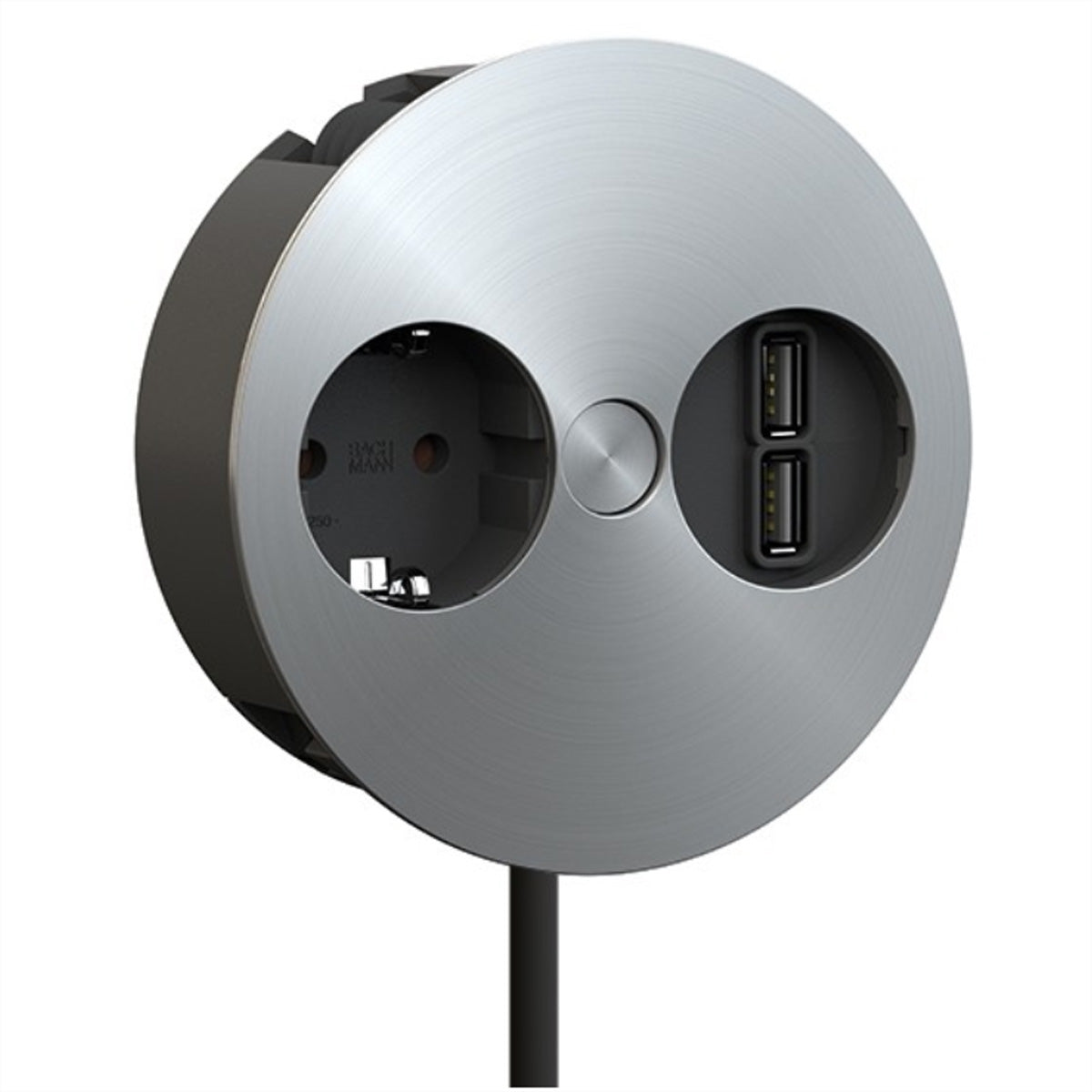 Bachmann TWIST Einbausteckdosenleiste, 1×T13, 2×USB‑A 5V 2,4A, Einbau, 2 m – Silberfarben