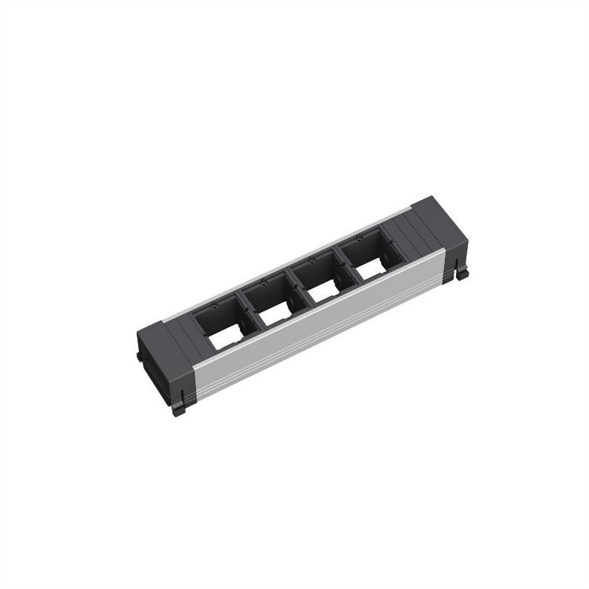Bachmann TOP FRAME Medium Einbau-Anschlussfeld, 4 Steckdosen – 263×52×42 mm – schwarz
