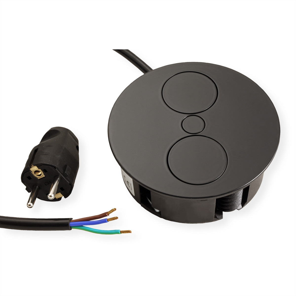 Bachmann TWIST Einbausteckdosenleiste, 2×UTE, Einbau, Montagezentralstecker, 2 m – Schwarz