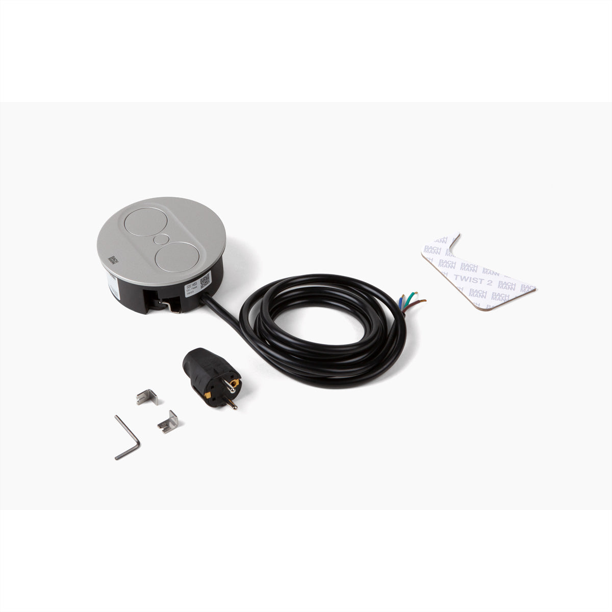 Bachmann TWIST 2 – Einbau-Anschlussfeld, 1× Schuko (Typ F), USB-A + USB-C, 22 W, 0,2 m, Stecker GST18
