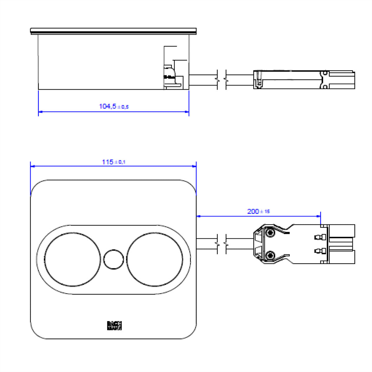 Bachmann TWIST 2 Einbausteckdosenleiste, 1×T13, 1×USB-A + 1×USB-C 22 W, Einbau, GST18 Stecker, 0,2 m – Silber