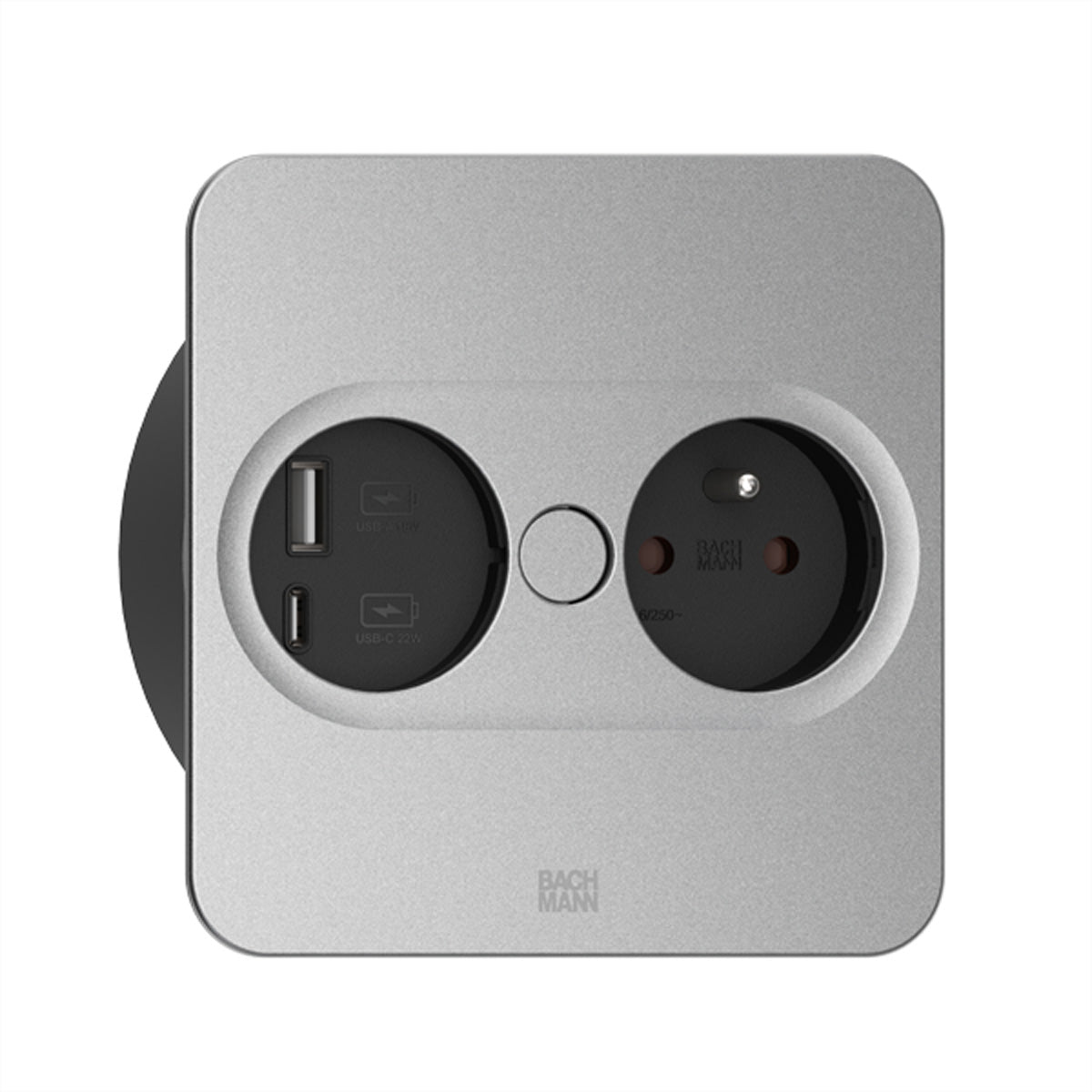 Bachmann TWIST 2 Einbausteckdosenleiste, 1×UTE, 1×USB-A + 1×USB-C 22 W, Einbau, GST18, 0,2 m – silber
