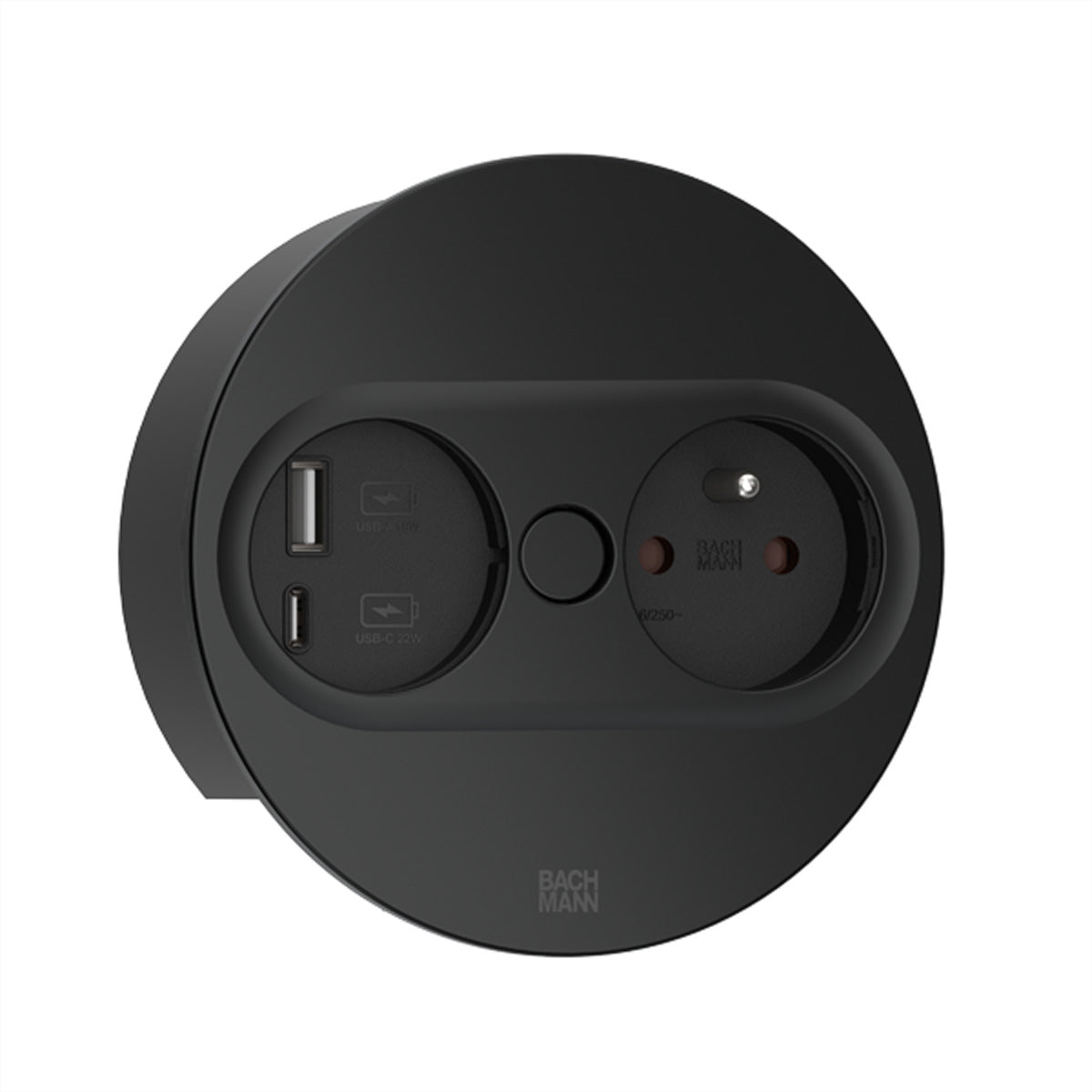 Bachmann TWIST 2 Einbau-Anschlussfeld 22 W – UTE (Typ E) 1×, USB-C×1, USB-A×1 – 2,0 m Kabel – Schwarz