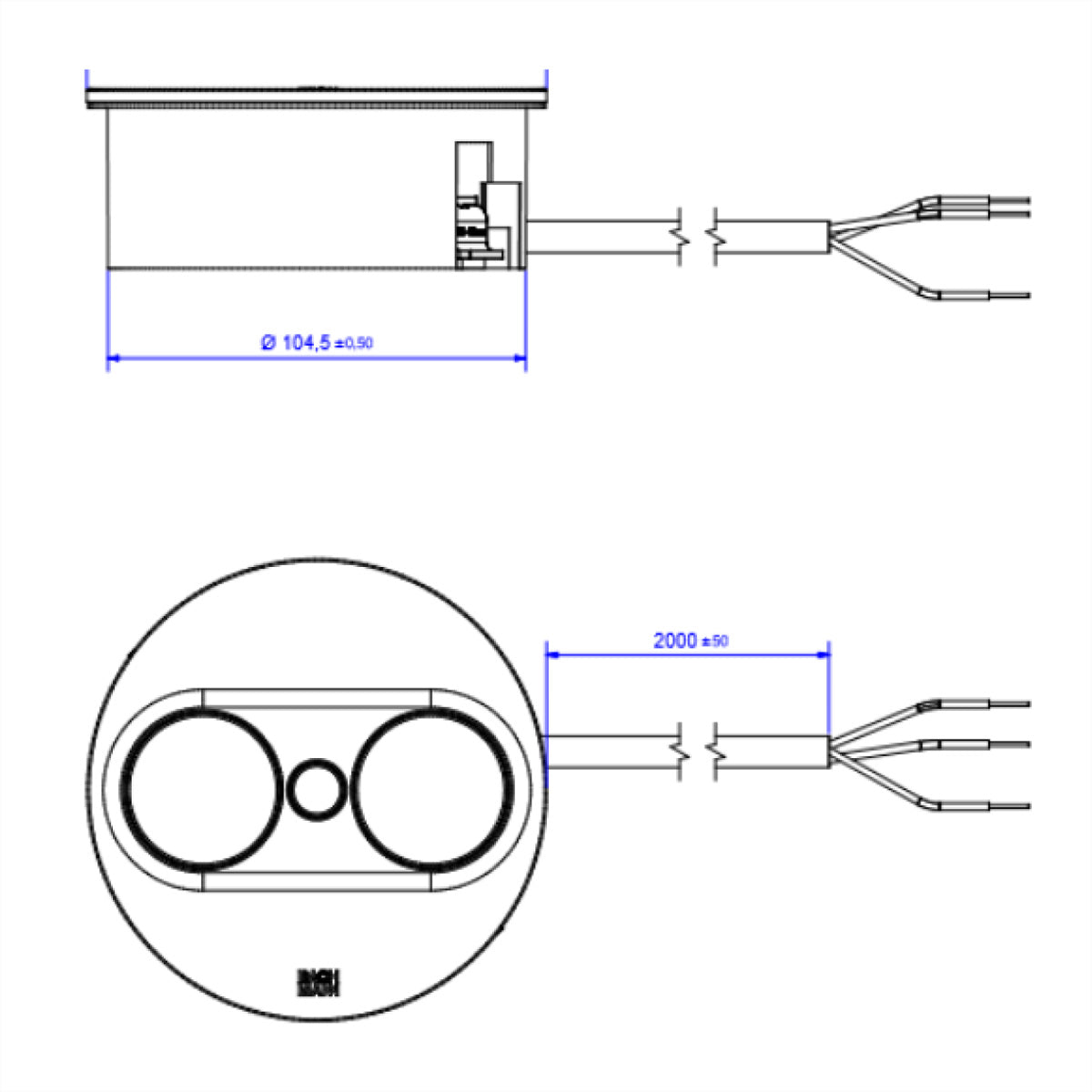 Bachmann TWIST 2 Einbausteckdosenleiste, 2×T13, Einbau (Tisch/Bank), 2 m – weiss