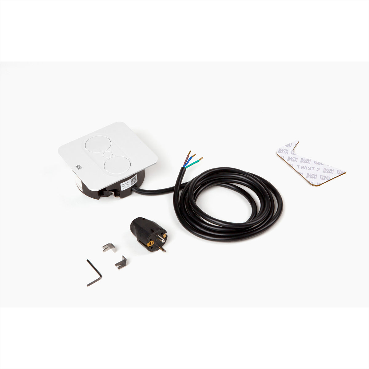 Bachmann TWIST 2 – Einbau-Anschlussfeld, 2× Schuko (Typ F), 2 m, Stecker Schutzkontakt (Typ E/F), IP20