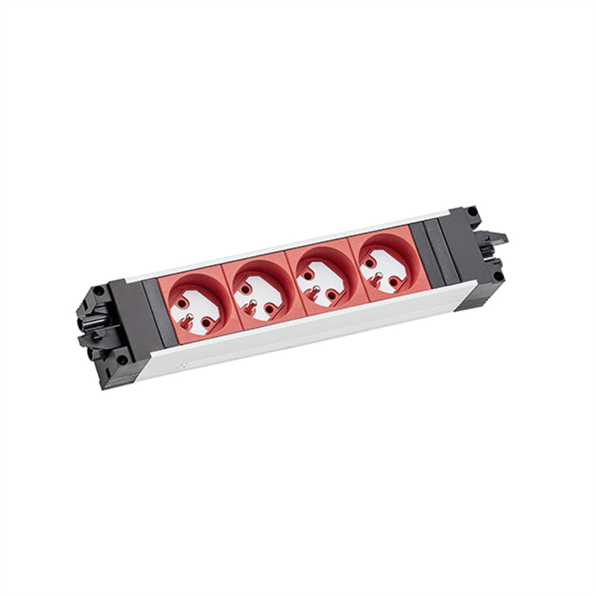 Bachmann STEP ALU Steckdosenleiste, 4×UTE (CEE 7/5 Typ E) – für Frankreich, Tschechien, Slowakei – schwarz/rot