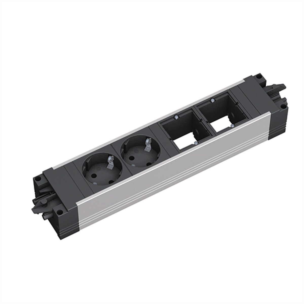 Bachmann STEP ALU – Steckdosenleiste, 2× Schuko (Typ F), ohne Schalter, Stecker GST18, IP20