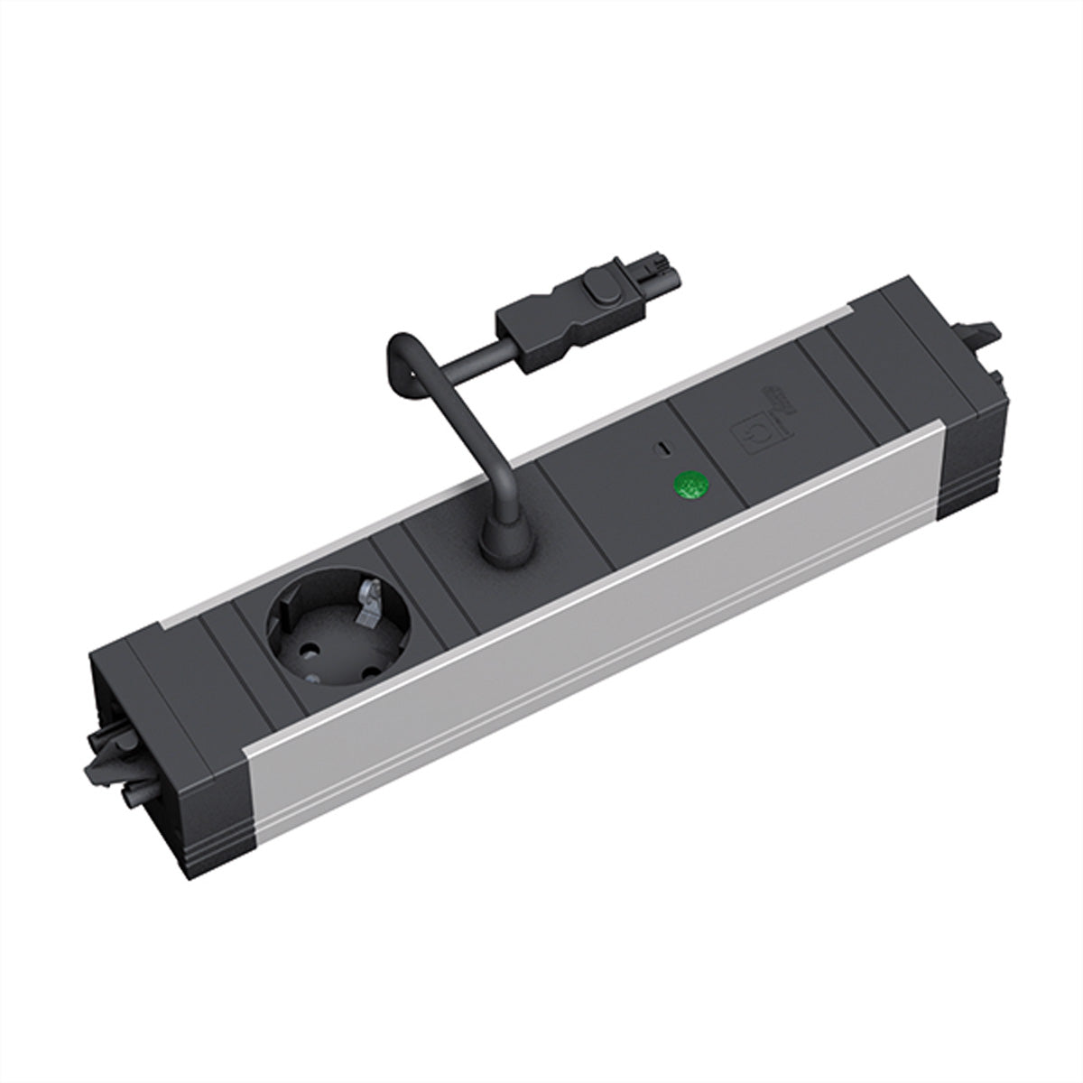 Bachmann STEP ALU Steckdoseneinheit mit Abschaltautomatik 1×CEE 7/3 (Typ F) – Wieland GST18 – Schwarz/Silber