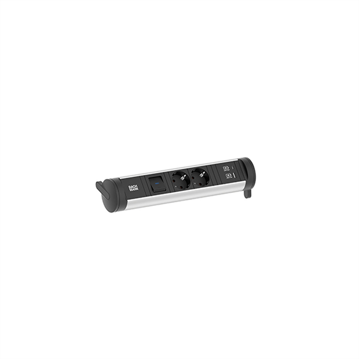 Bachmann CYCLE Base Tischsteckdosenleiste – 2×T13, 2×USB 22 W, mit Schalter, 0,2 m – Schwarz/Silber