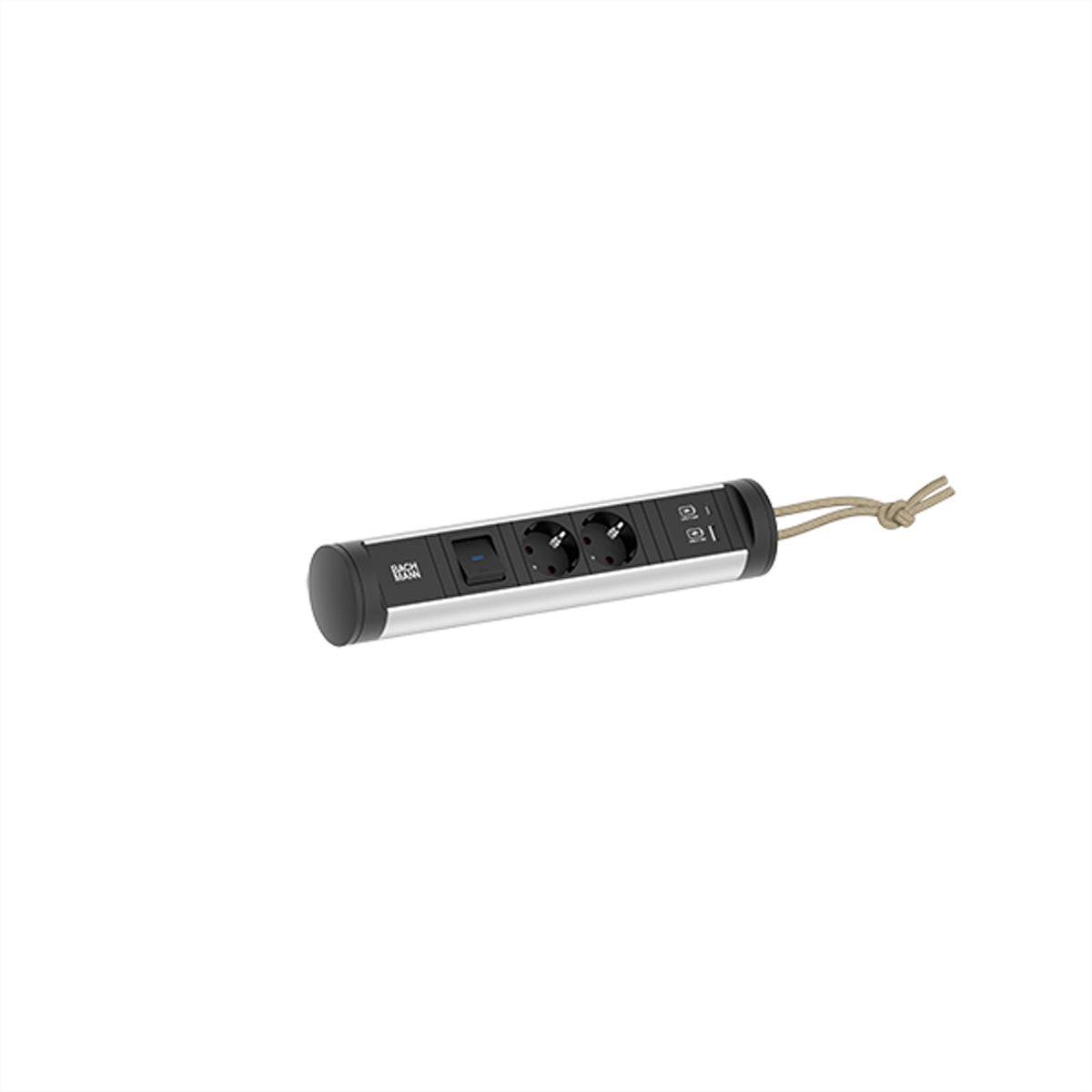 Bachmann CYCLE Loop Steckdosenleiste – 2×Schuko (Typ E/F), 2,5 m, Schalter, 2×USB‑A/USB‑C 22 W