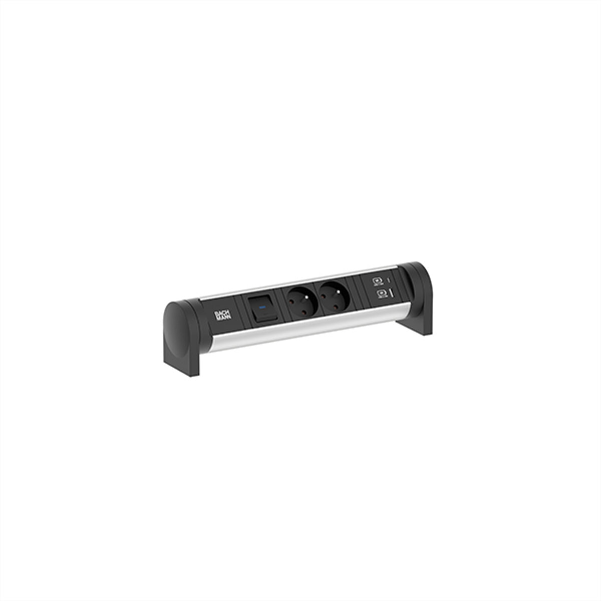 Bachmann CYCLE Desk Steckdosenleiste 2×UTE, 2×USB 22 W, 0,2 m, mit Schalter – Schwarz/Silber