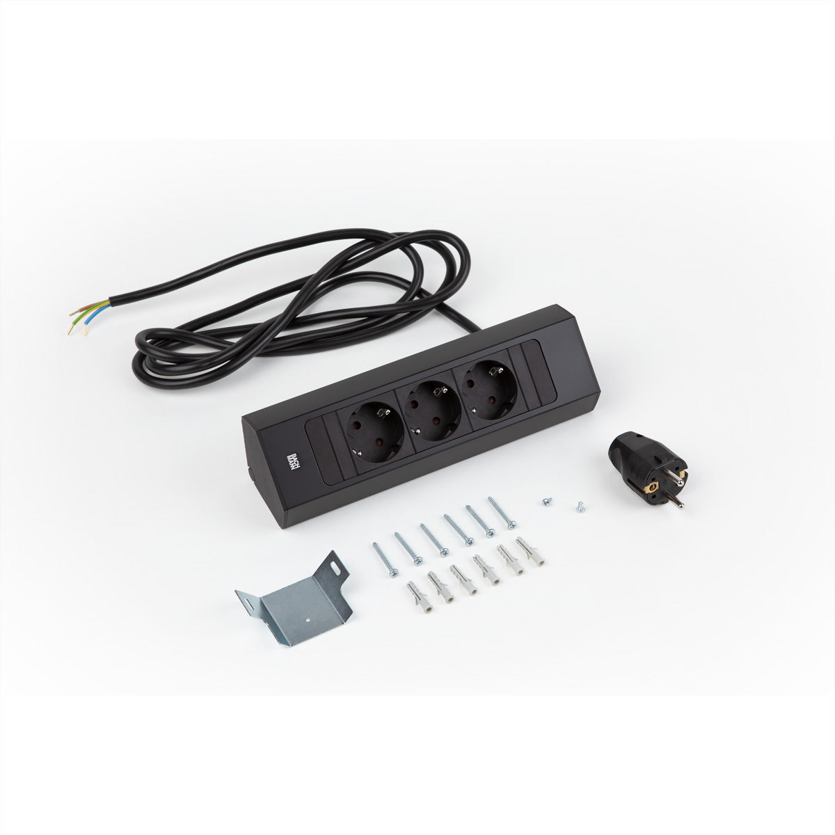 Bachmann CASIA 2 Steckdosenleiste, 3×T13, 2,0 m, IP20, Eingang Schutzkontakt-Stecker Typ E/F – schwarz