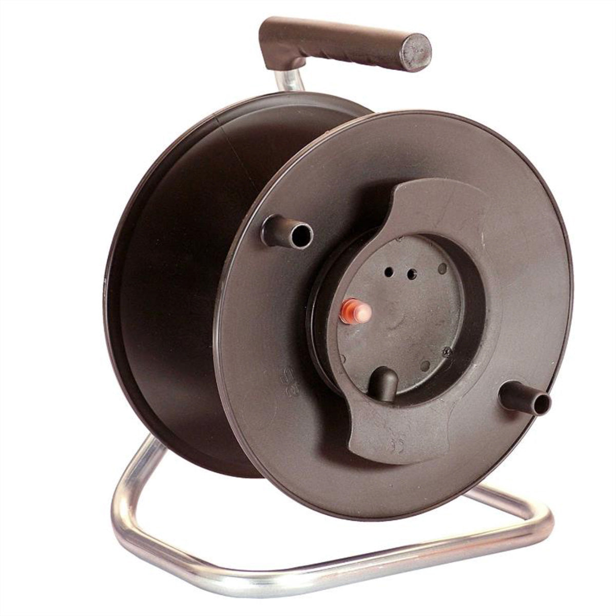 Bachmann Kabeltrommel – leer, ohne Kabel, IP20, mit Standfuss, schwarz, B 285 × H 195 × T 385 mm