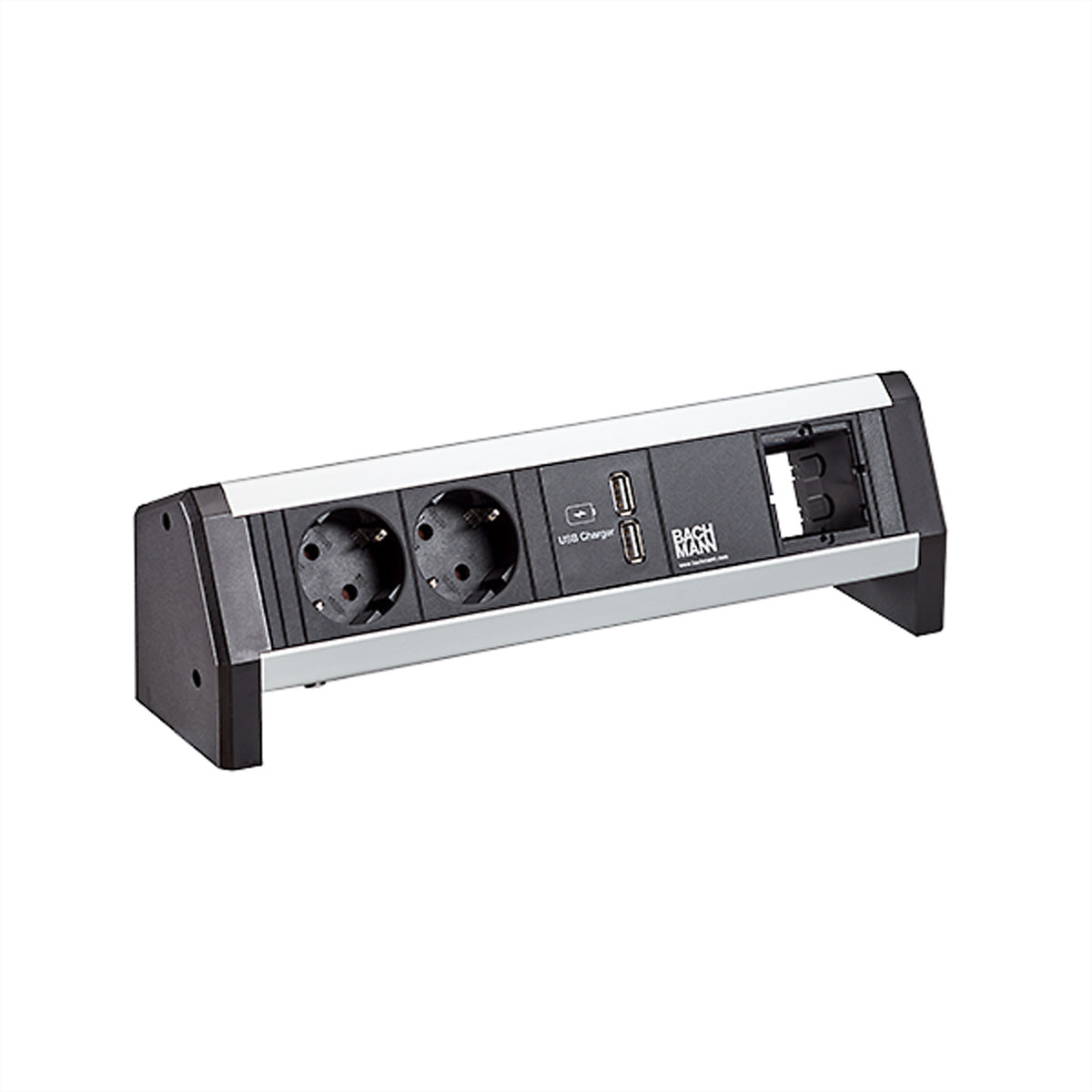 Bachmann DESK Steckdoseneinheit – Tisch, 2×Schuko (Typ E/F), 2×USB (5 V/3,1 A), 1 m, GST18, schwarz