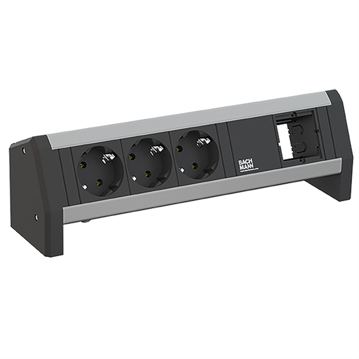 Bachmann DESK Steckdosenleiste – 3×Schuko (Typ E/F), 1,0 m, GST18-Stecker, Aluminium eloxiert