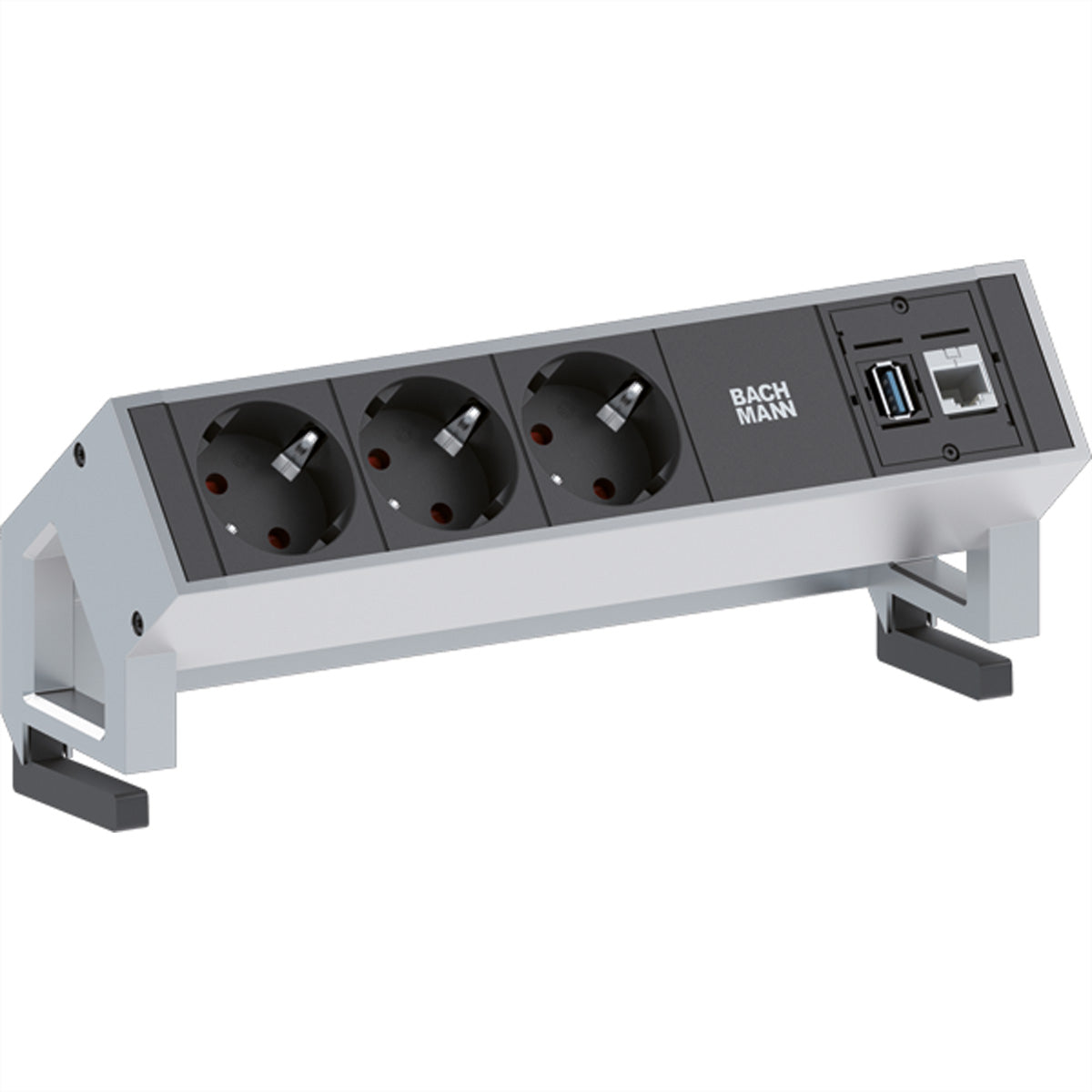 Bachmann DESK2 Steckdoseneinheit – 3×T13, CAT6A (RJ45), USB‑A 3.0, 1,5 m