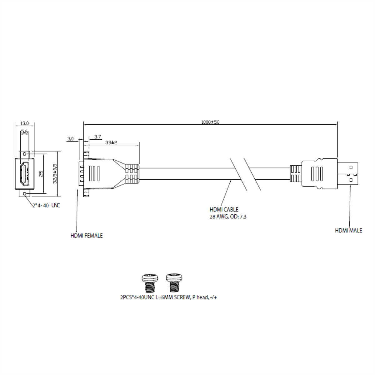 Bachmann Custom Modul, 1×HDMI-Einbaukupplung auf HDMI-Stecker 1,0 m, beleuchteter Taster auf RJ11-Stecker 1,0