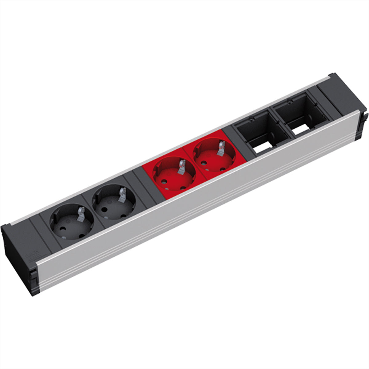 Bachmann CONI Steckdoseneinheit – 4×Schuko (2×schwarz/2×rot), Einbau, 2×0,20 m GST18-Zuleitung