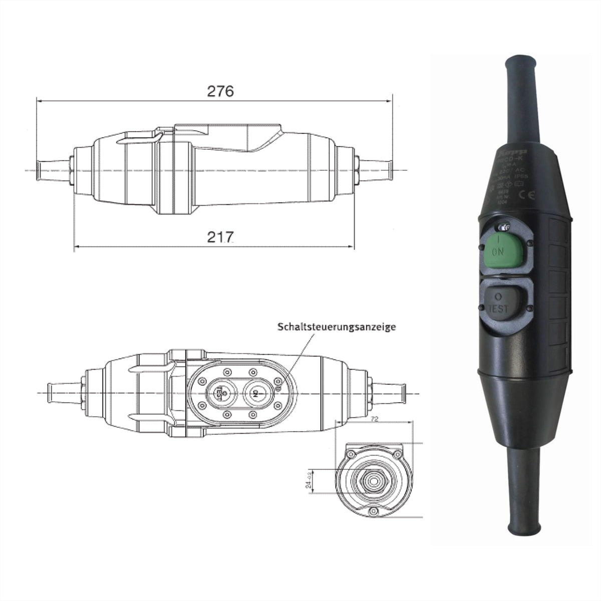 Bachmann FI-Zwischenstecker – 16 A, 30 mA, 230 V, IP55 – für ortsveränderliche Elektrogeräte – PRCD-K