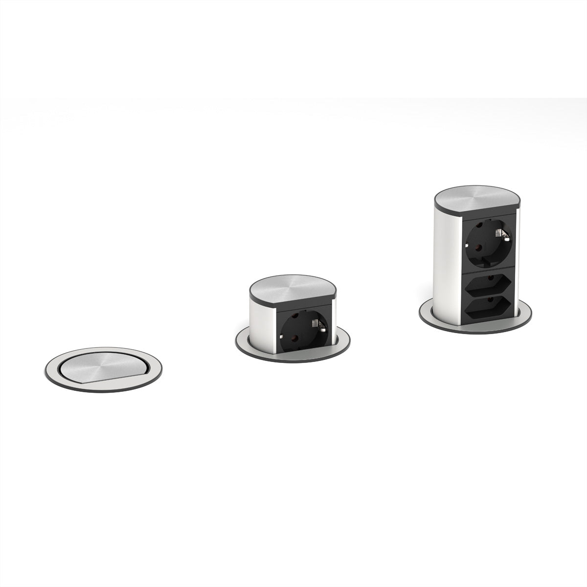 Bachmann Elevator Steckdoseneinheit – 1×Schuko (Typ E/F) + 2×CEE 7/3, Tisch/Einbau, 2 m