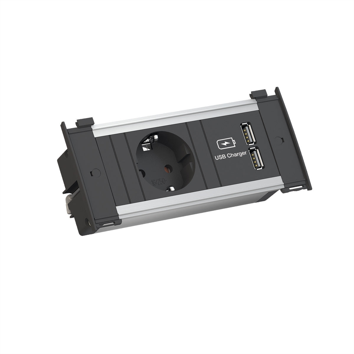 Bachmann Einbausteckdosenleiste, 3×T13, 2×USB, Einbau, Eingang GST18, 2 m – schwarz