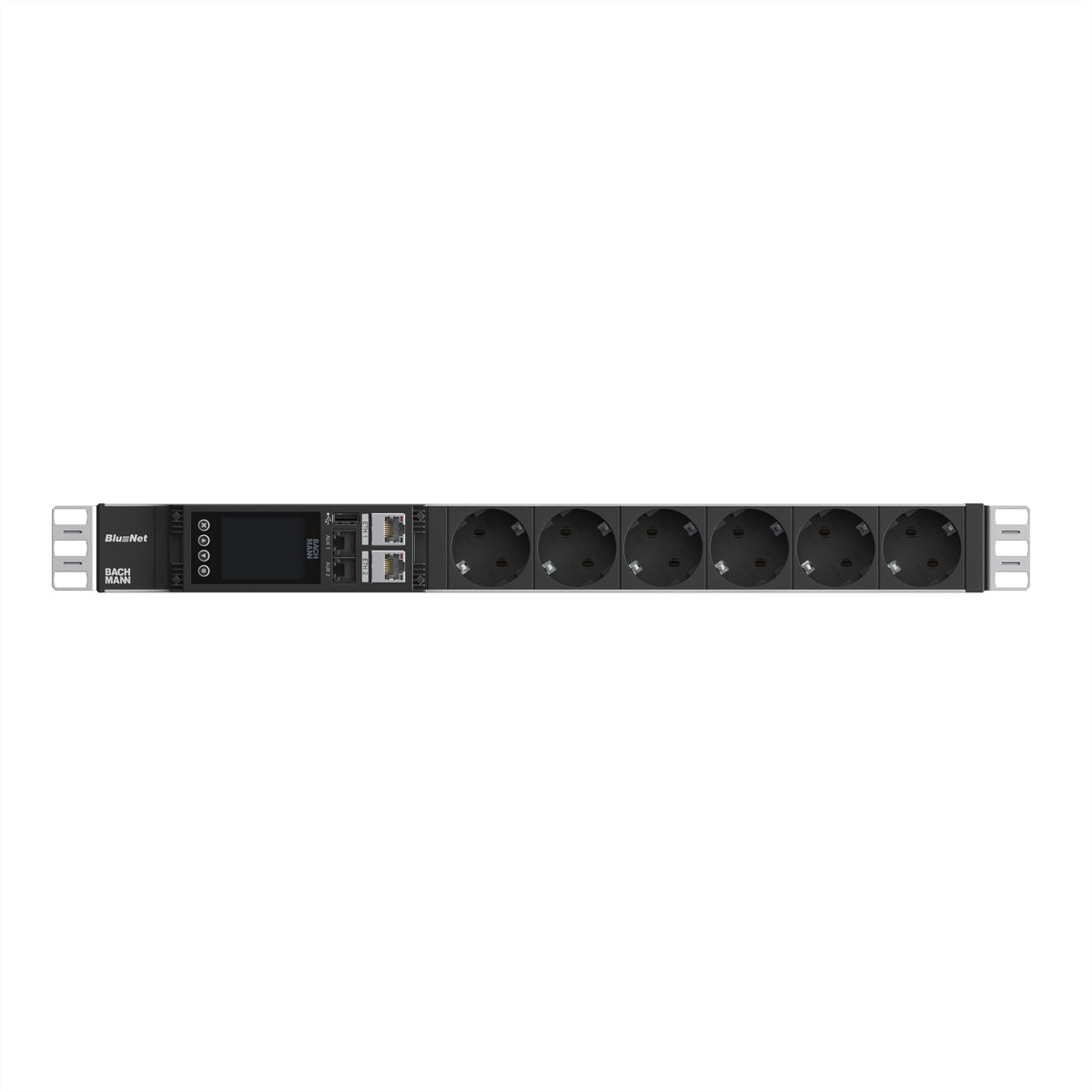 Bachmann Rack-PDU – Überwacht, Messung pro Phase, 1-ph, 19" Rack 1U, 16 A 230 V, 6×Schuko (CEE 7/3), 2,0 m