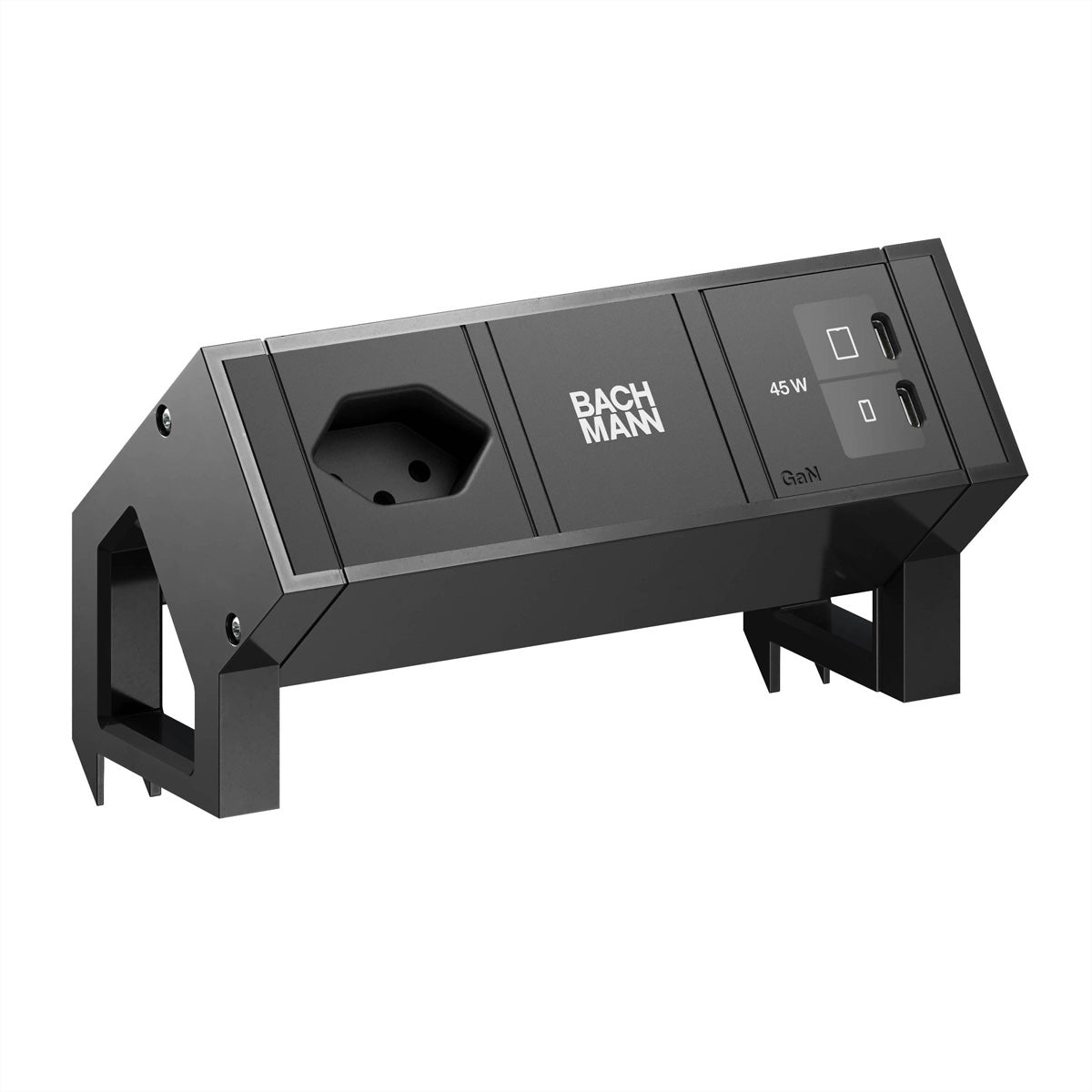 Bachmann DESK2 Steckdosenleiste 45 W – CH: T13×1 – USB‑C×2 – 0,2 m Kabel – Schwarz