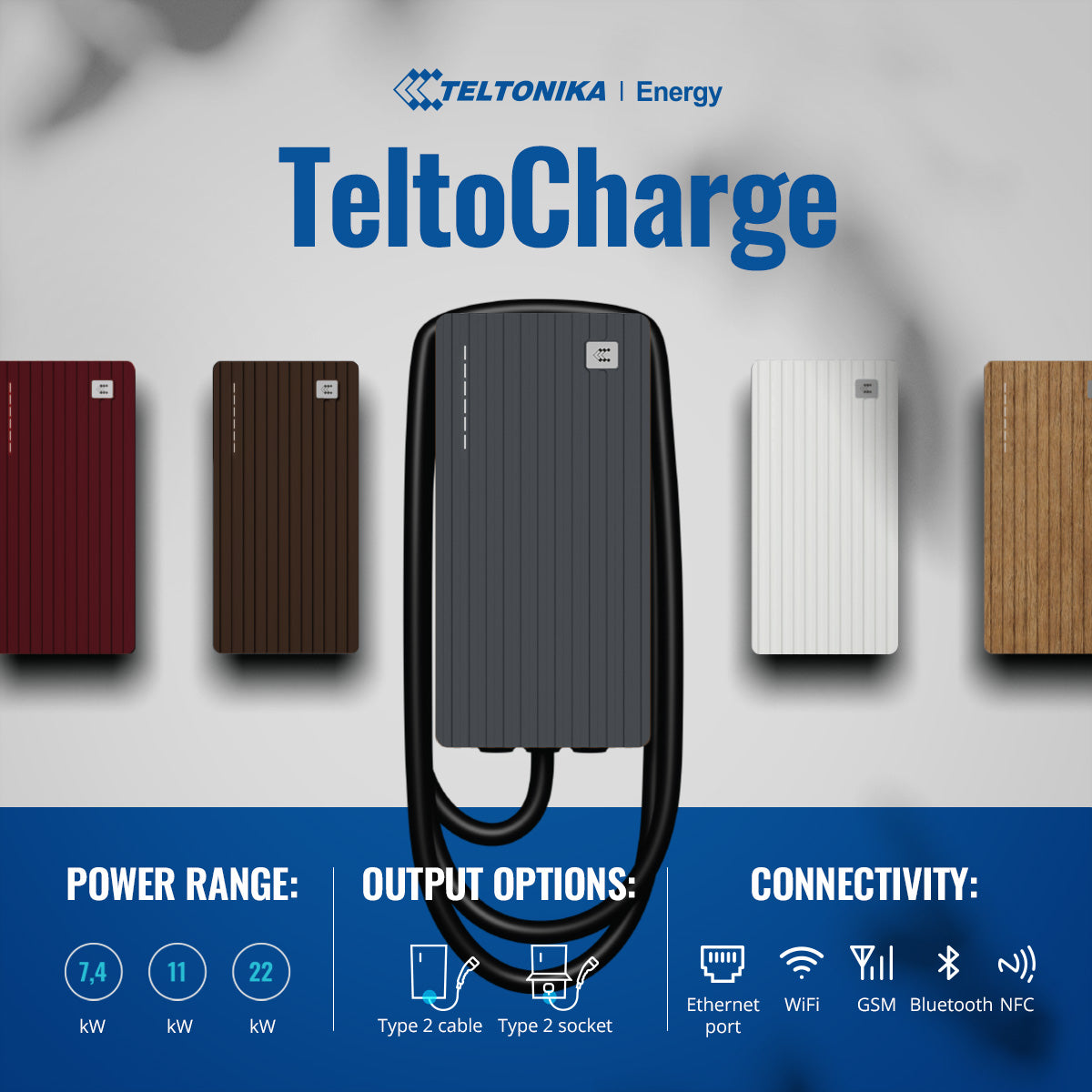 Teltonika TeltoCharge EVC100 Ladestation 7,4 kW, 1-phasig/32 A – Typ 2 5 m Kabel – IK10