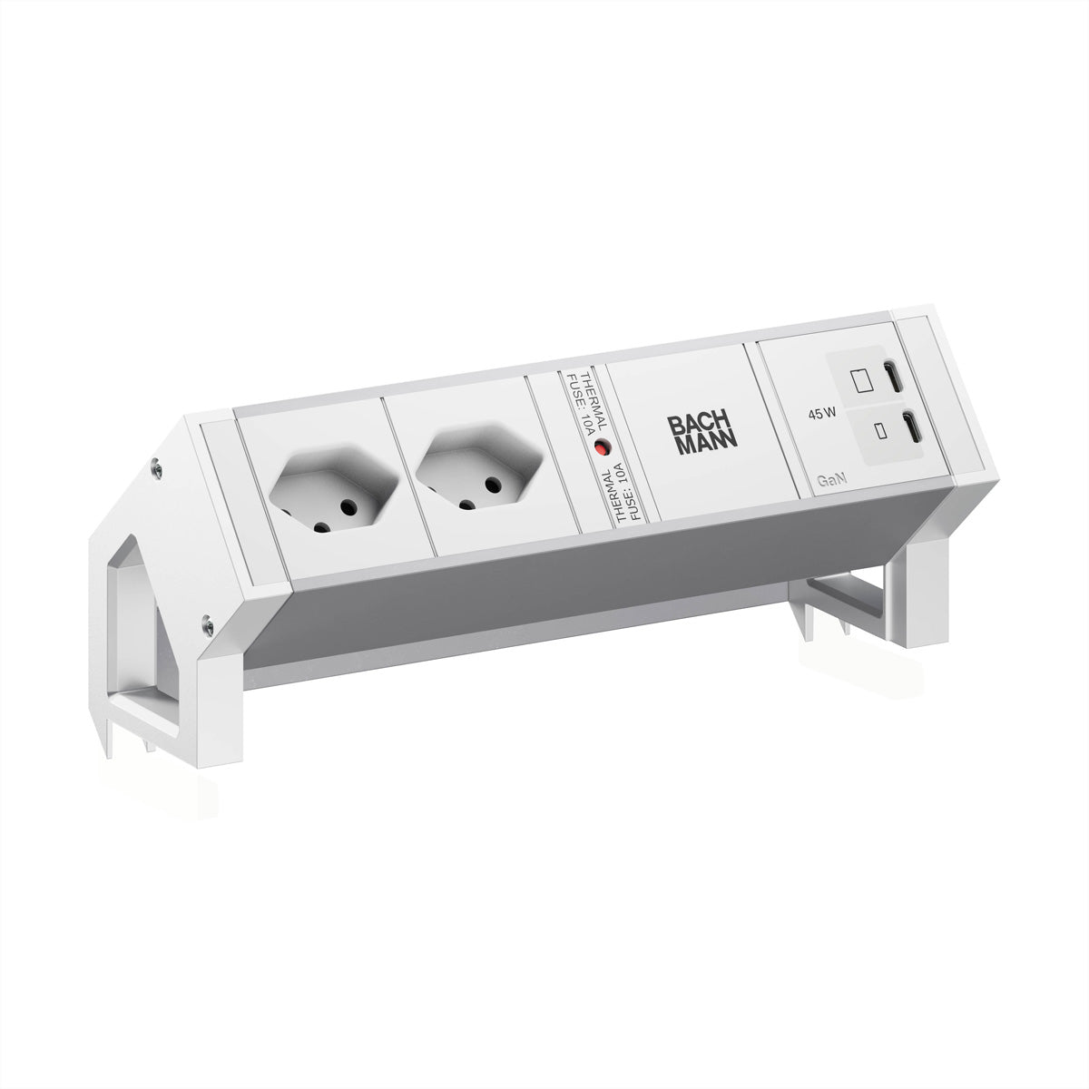 Bachmann DESK2 Steckdosenleiste – 2×T13 90°, 1×USB‑C 45 W, 0,2 m, RAL 9010