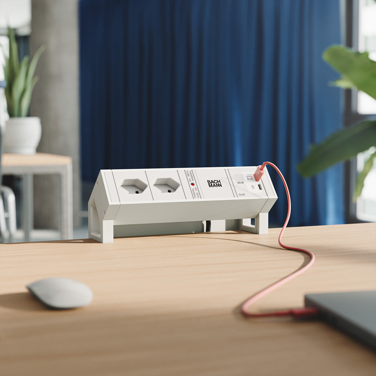Bachmann DESK2 Steckdosenleiste mit USB 2×T13, USB-C×2 65 W – 0,2 m Kabel – Weiss