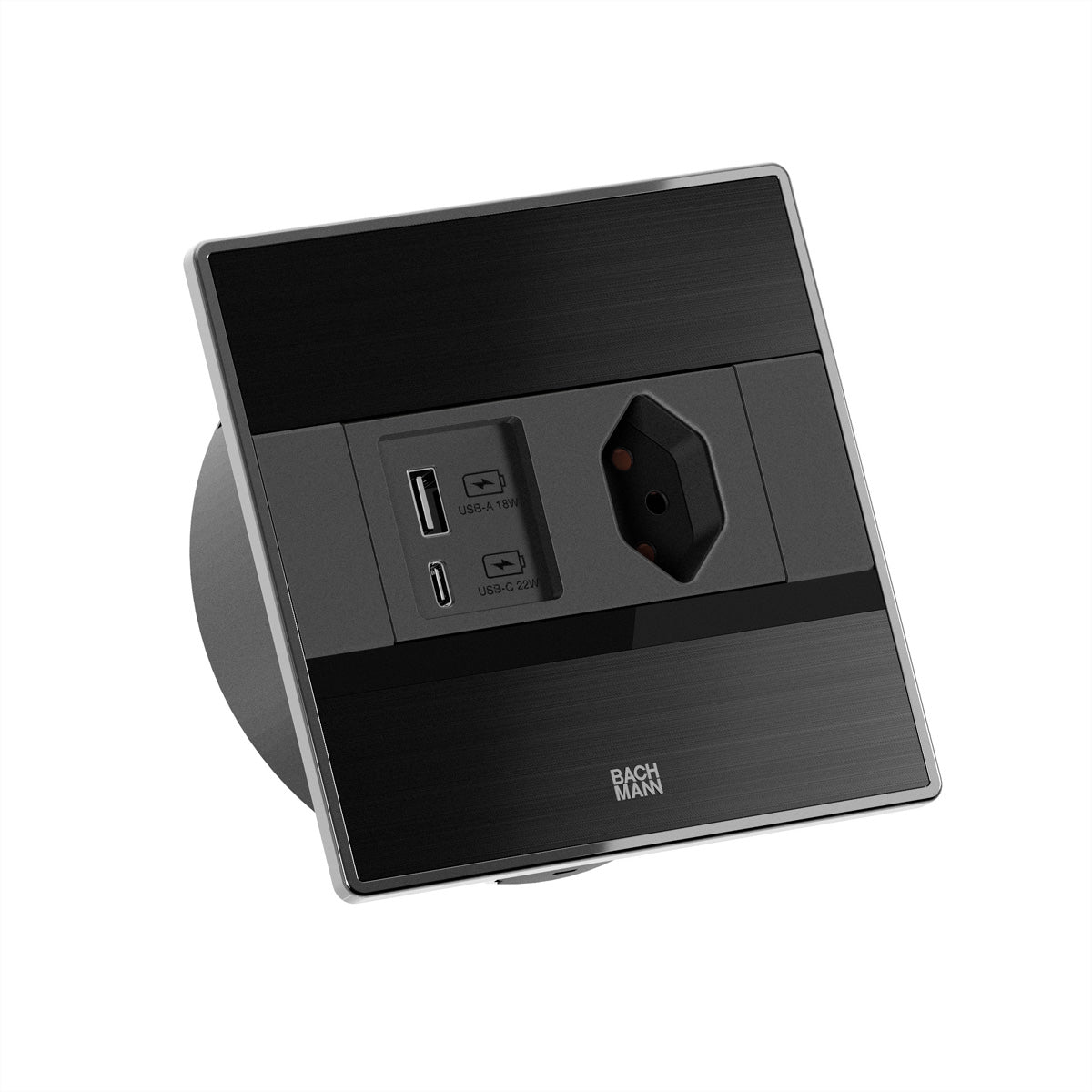 Bachmann SENSE Einbausteckdosenleiste, 1×T13, 1×USB‑A + 1×USB‑C 22 W, Einbau, Eingang T12, 2,0 m – Schwarz